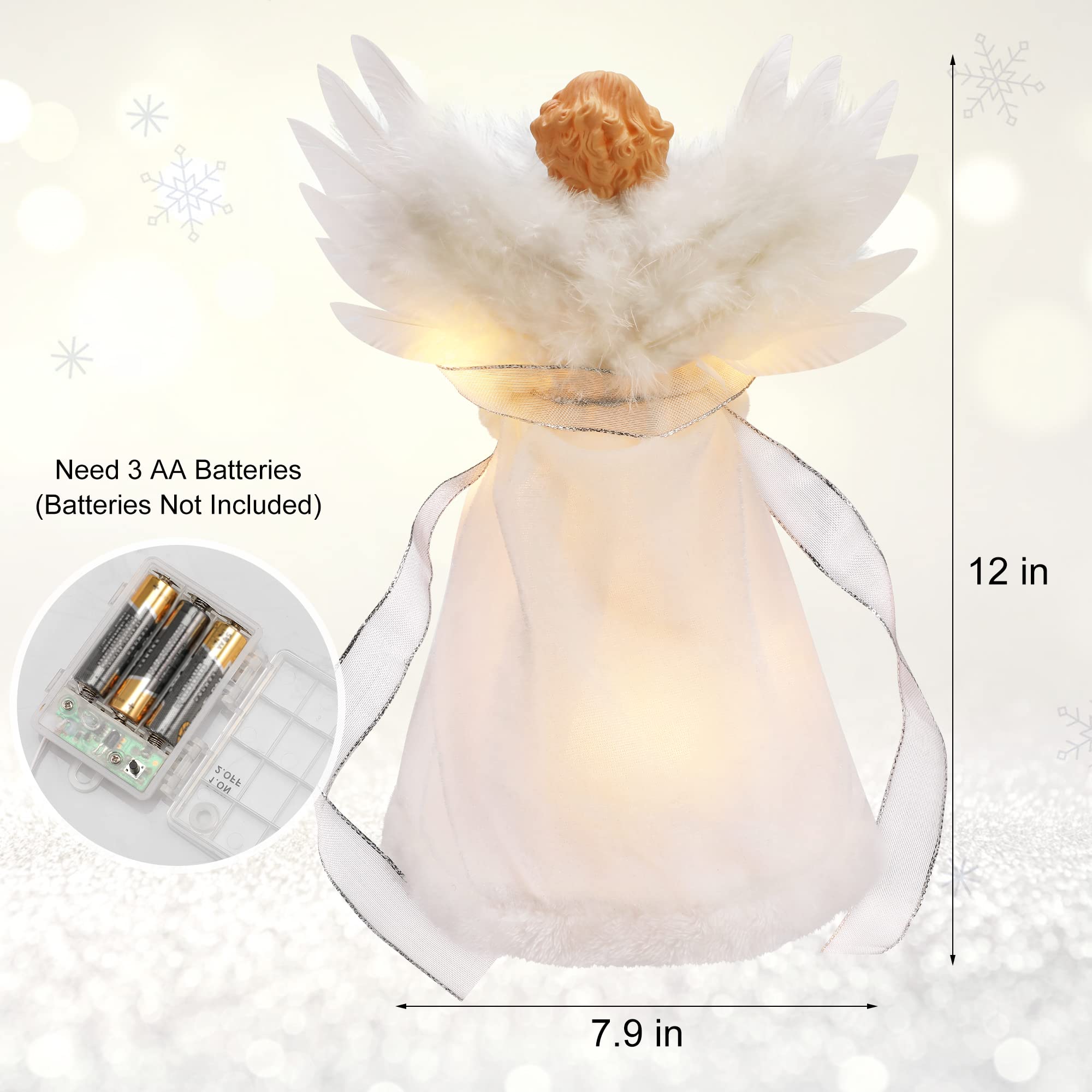 PEEKI Christmas Tree Topper, 12 Angel Treetop with Lights and Remote Control Timer, Christmas Tree Decoration for Holiday Orname