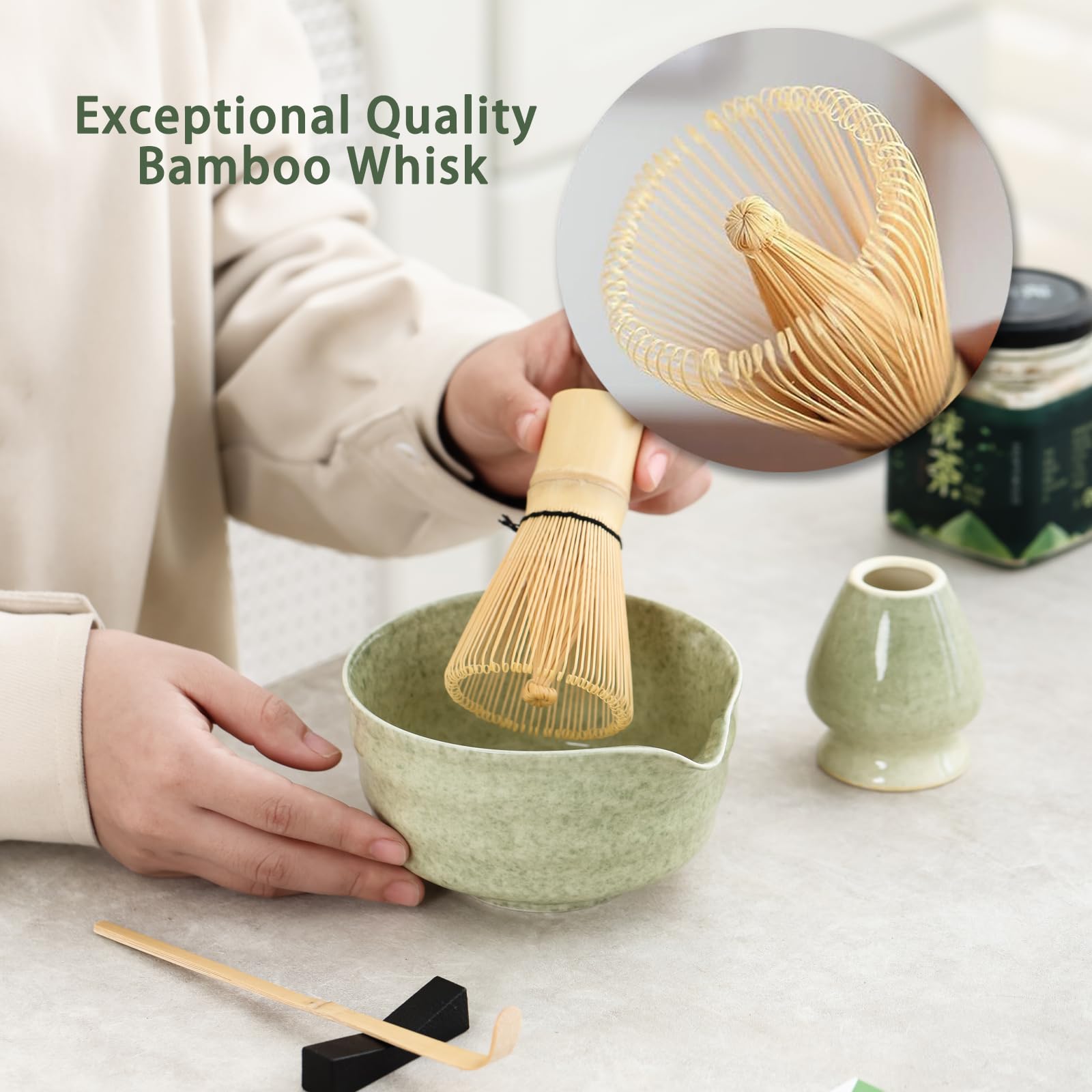 Ochcahser Matcha Set, Japanese Tea Set Includes Matcha Bowl With Spout, Matcha Whisk Holder, Bamboo Matcha Whisk And Bamboo Scoo