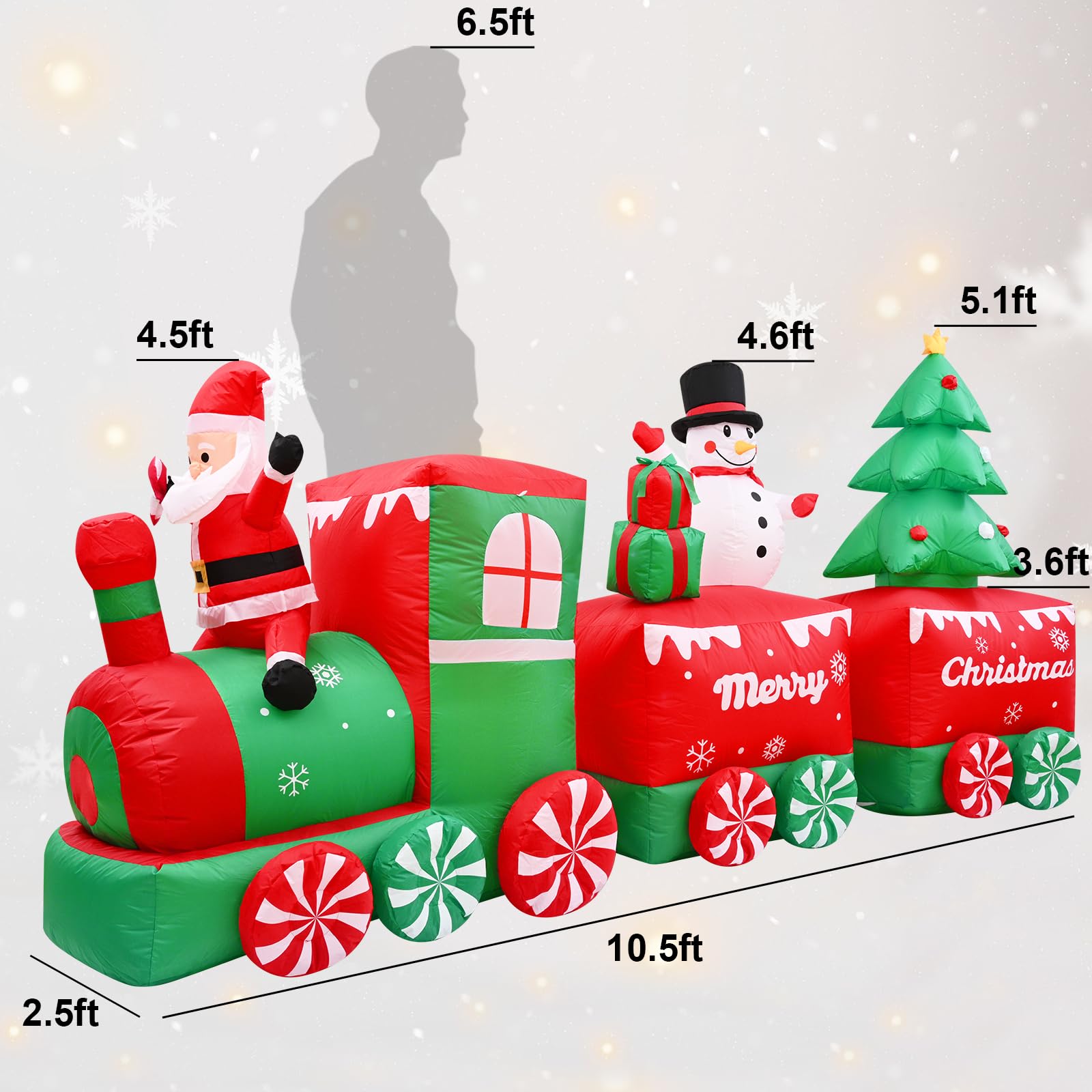 FRAMICS 10.5 FT Christmas Inflatable Train with Santa Claus, Multicolor LED Lights, Polyester, Easy Setup, Large