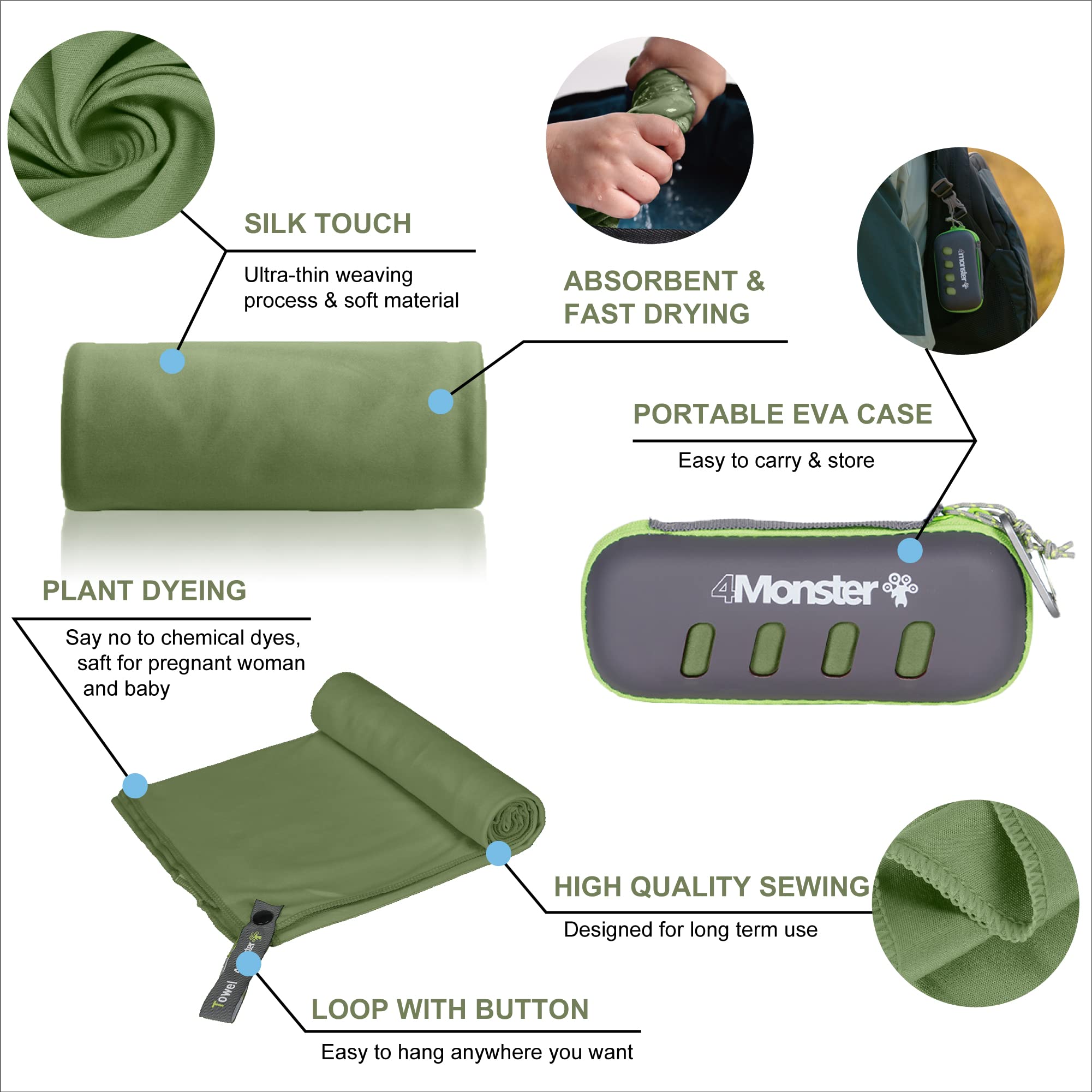 4Monster Microfiber Towel, Travel Towel, Camping Towel,Large Size 26.7 X 55.1, Fast Drying, Soft Light Weight,Suitable For Gym,