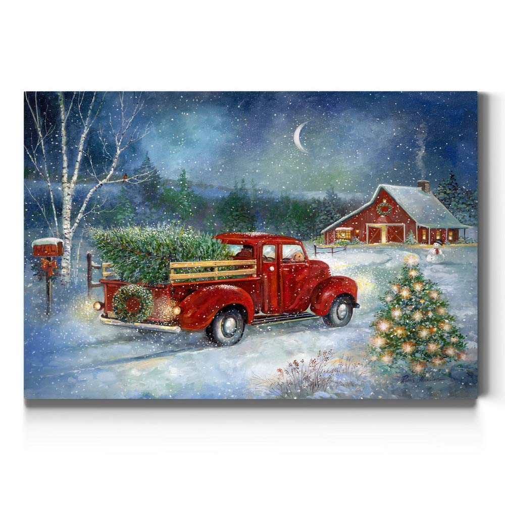Renditions Gallery Canvas Nature Wall Art Paintings & Prints Serene Snowy Christmas Red Barn Modern Festival Glam Wall Hanging A