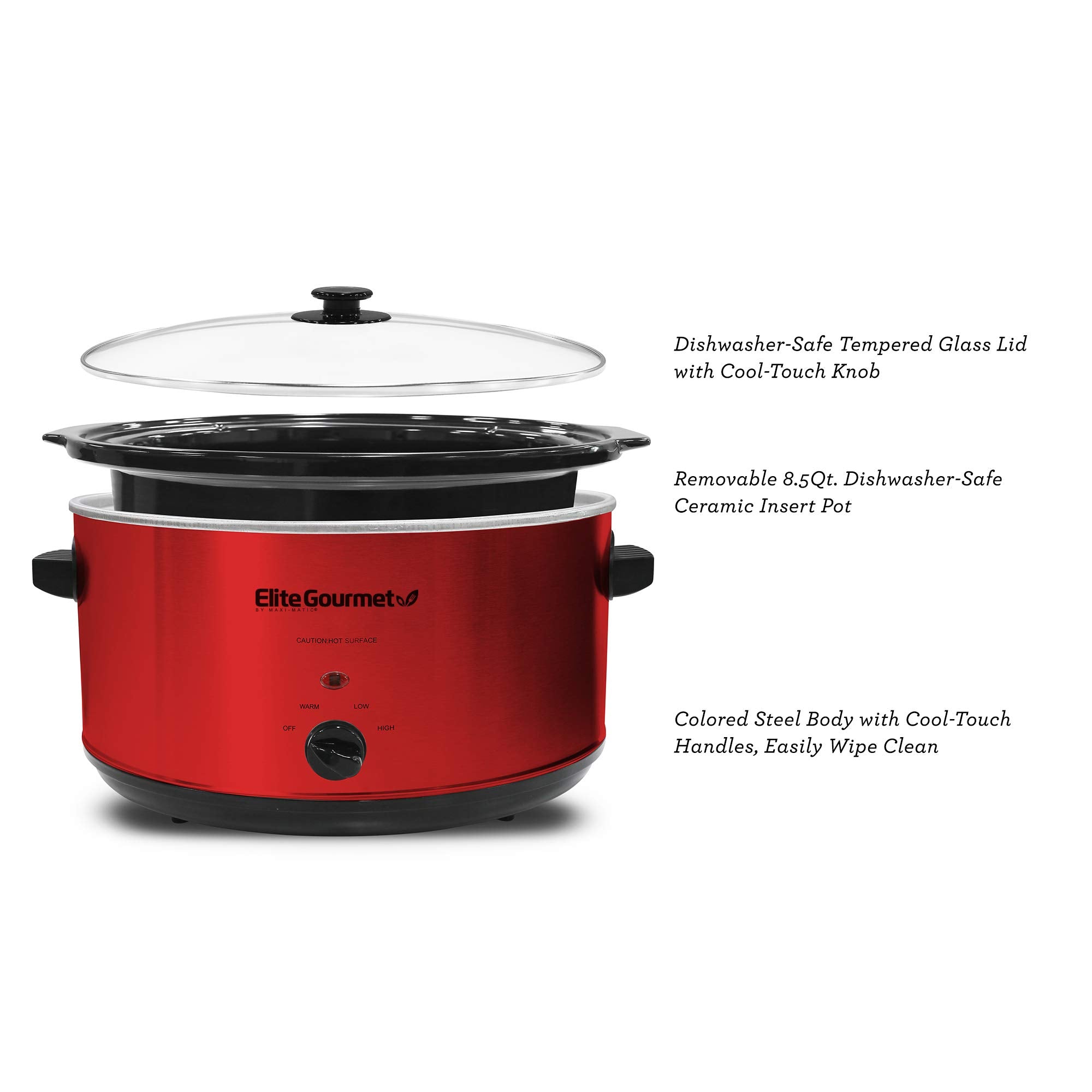 Elite Gourmet Mst-900Rxt# Electric Ceramic Xl Jumbo Slow Cooker, Adjustable Temp, Entrees, Sauces, Stews & Dips, Dishwasher Safe
