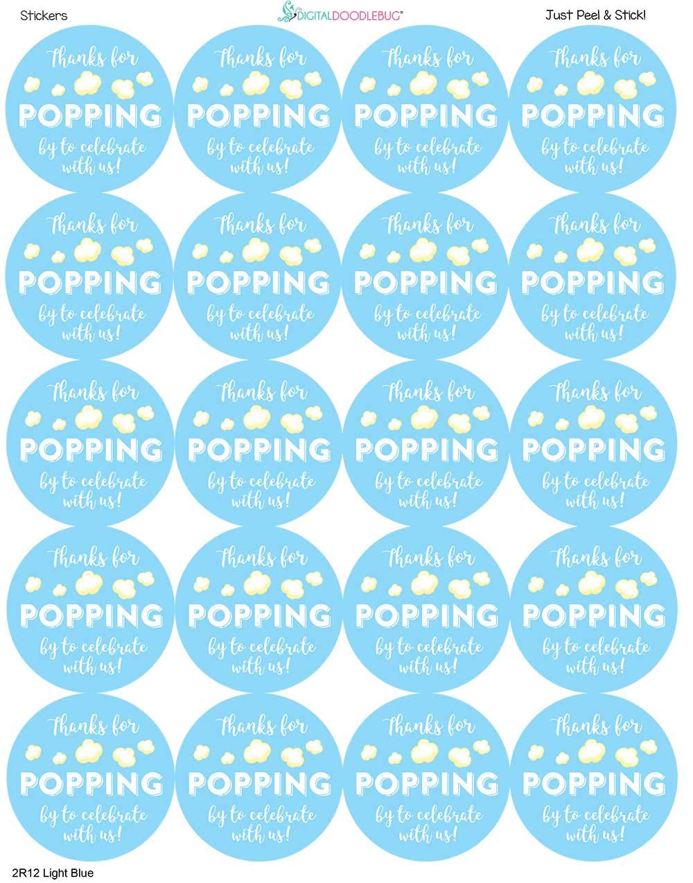 1.9 Inch Thanks For Popping By Wedding Stickers Set Of 60 (Light Blue)