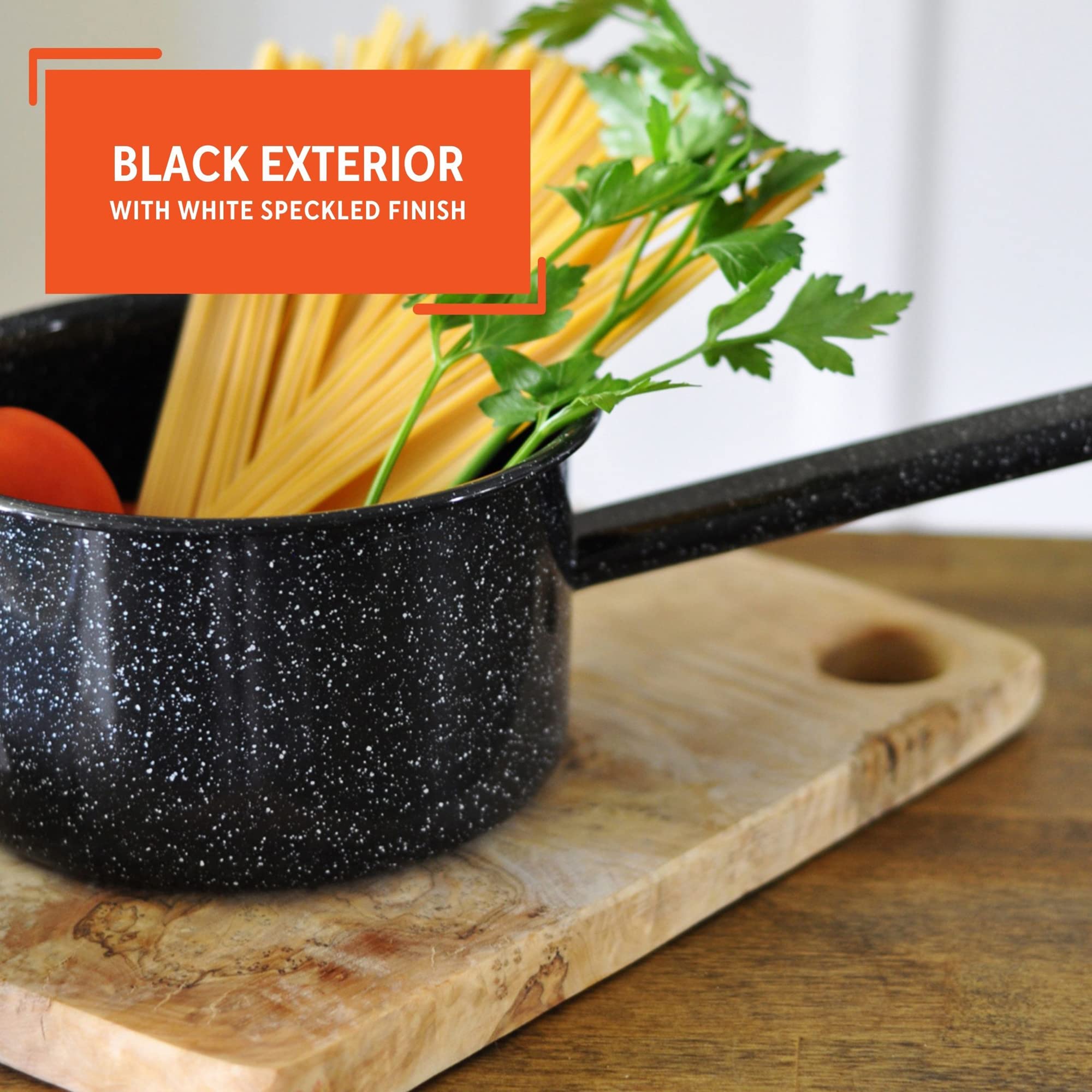 Mirro Enamel Saucepan 1.25qt, Alloy Steel, Black with Speckles, Model MIR-10709