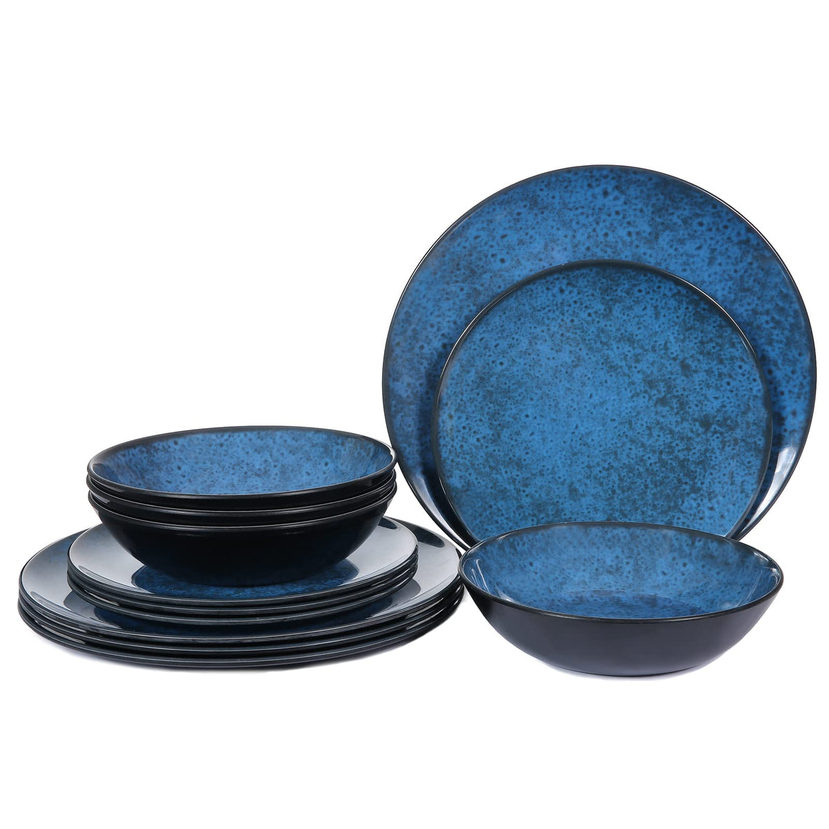 Gofunfun Melamine Dinnerware Sets for 4, Dinner Plates Bowls Set, Unbreakable Melamine Classic Blue Dinnerware, Dishwasher Safe