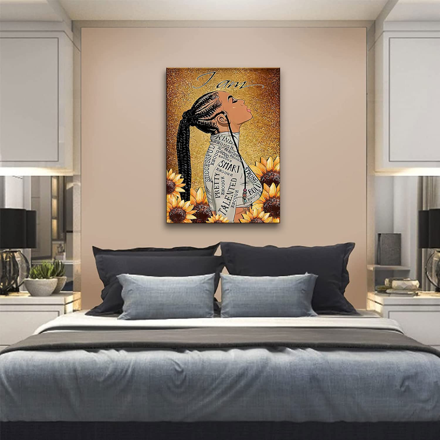 Framed Black Women Girl Wall Art Teen Black Girl Pictures Black Girl Inspirational Poster African American Wall Art for Black Girls Bedroom Wall Decor Ready to Hang16*24''