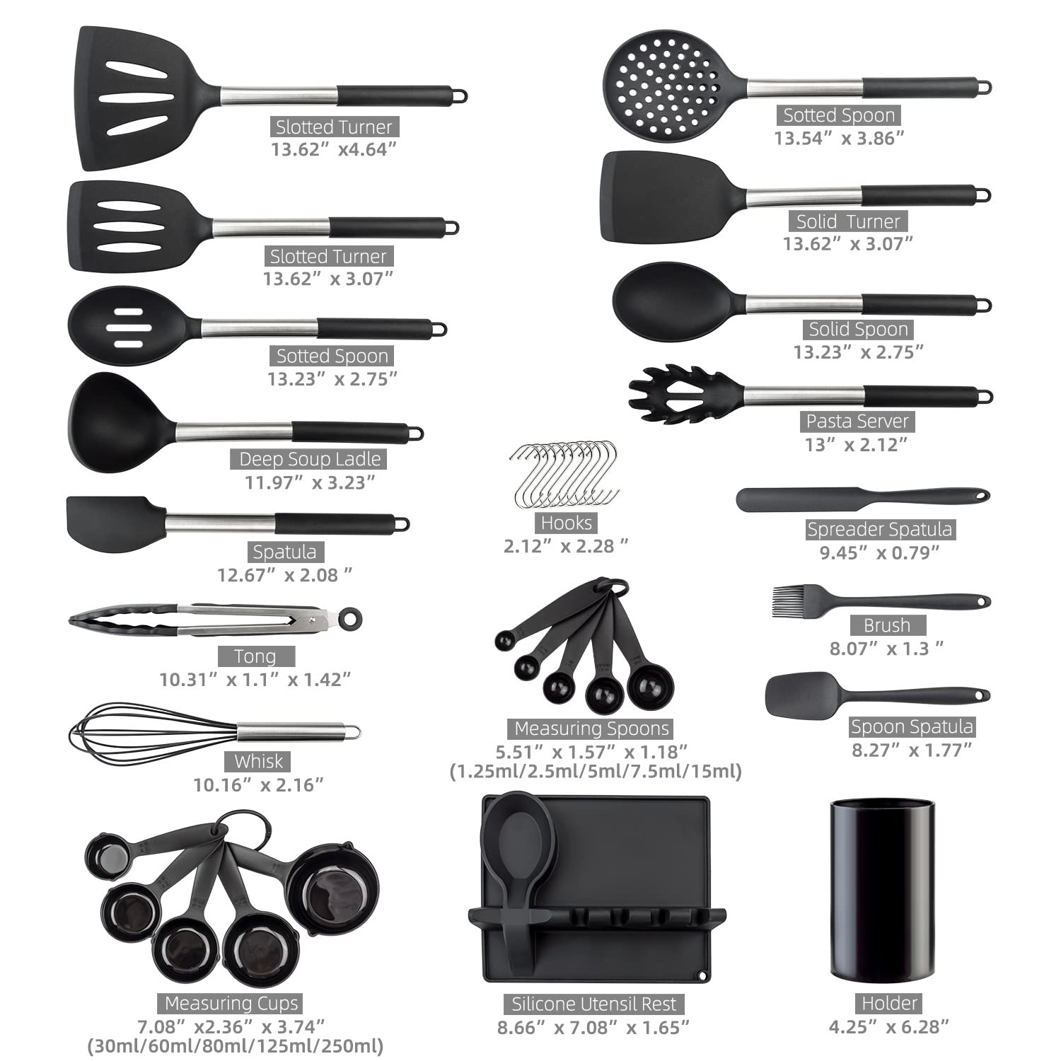 Lemuna Silicone Kitchen Utinsels Sets Heat Resistant Kitchen Utensils Set, Stainless Silicone Utensils Set For Nonstick Cookware