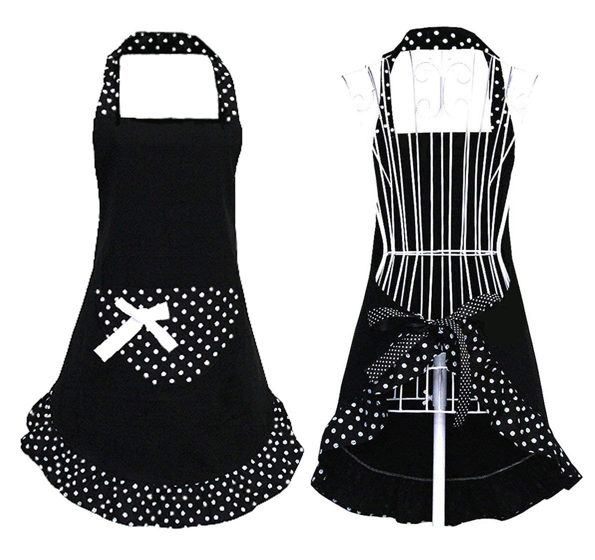 Hyzrz Cute Girls Bowknot Funny Aprons Ladys Kitchen Restaurant Womens Cake Apron with Pocket (Black)