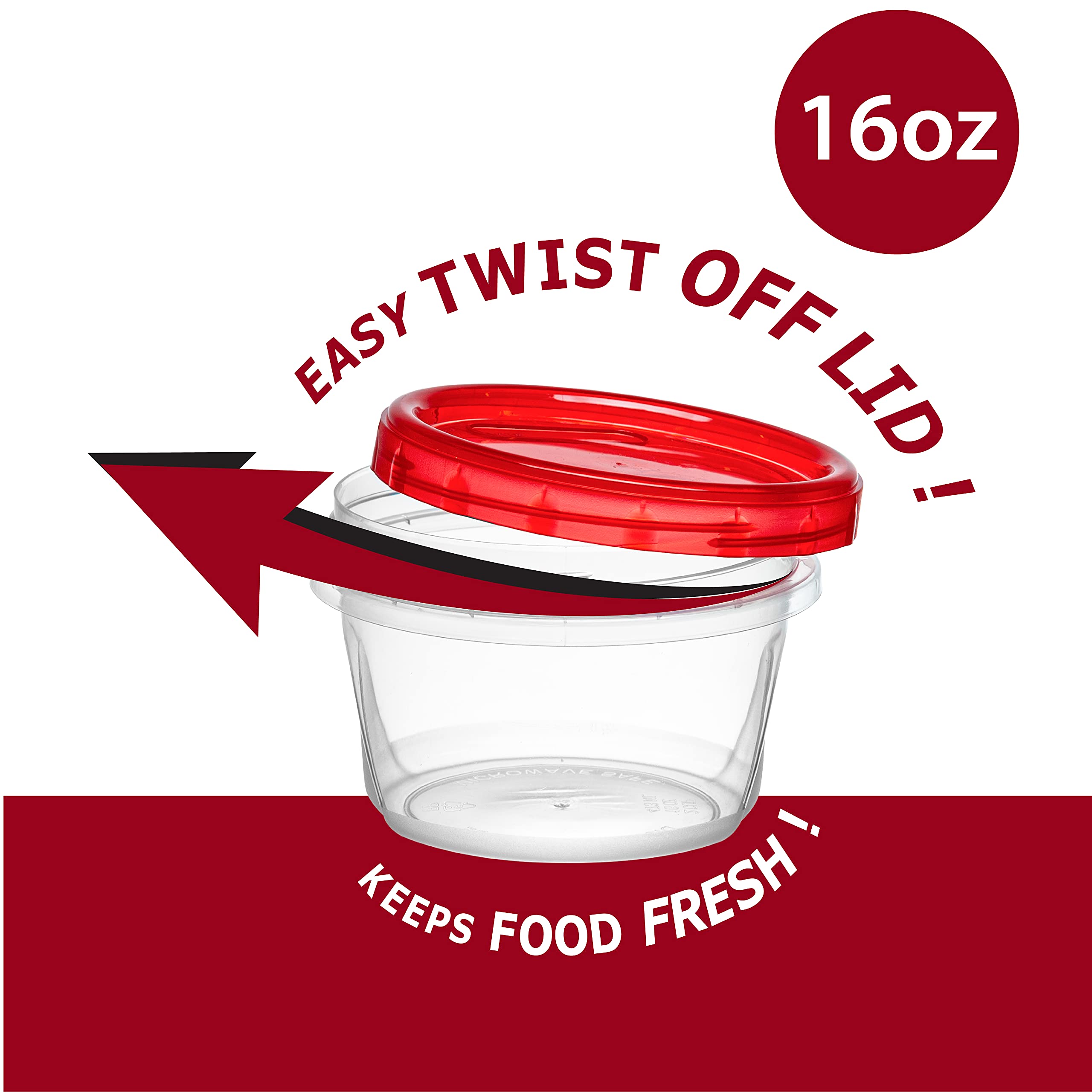 Elegant Disposables (16 Ounce 10 Pack) Twist Cap Containers Clear Bottom With Red Top Screw On Lids Twist Top Food Storage Freez