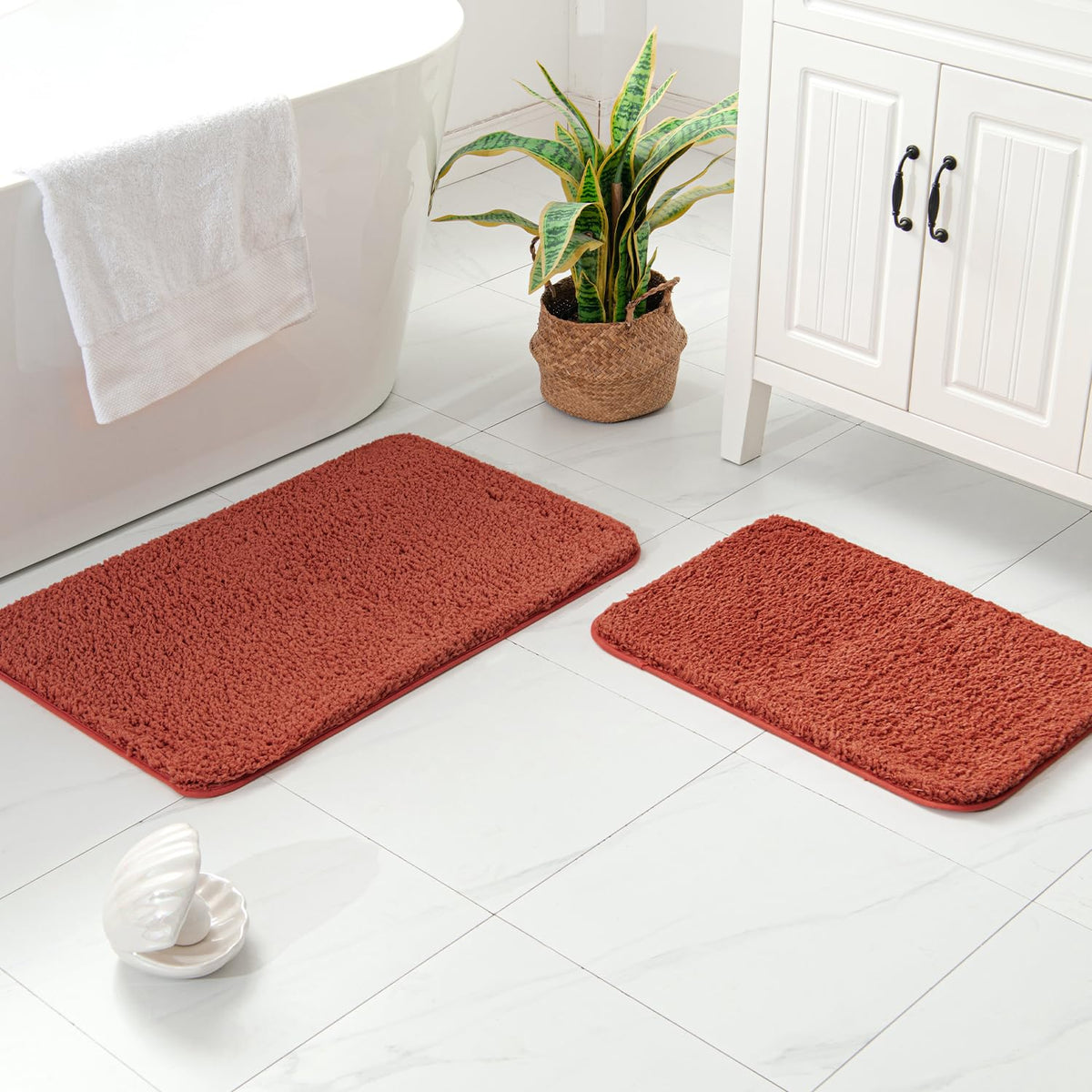 Miulee Fall Rust Microfiber Bathroom Rugs And Mats Sets 2 Pieces Extra Thick Non Slip Bath Mat Absorbent Soft Shaggy Washable Qu