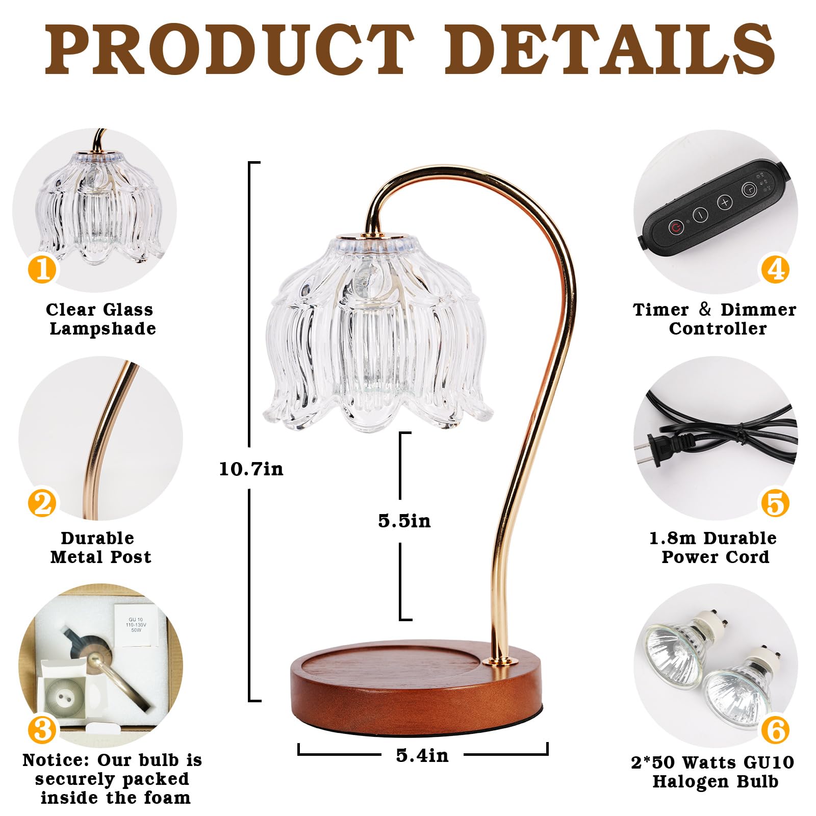Funistree White Clear Candle Warmer Lamp with Timer Dimmer, Flower Candle lamp Warmer, 2 Bulbs, Wax Melter Warmer for Jar Scente