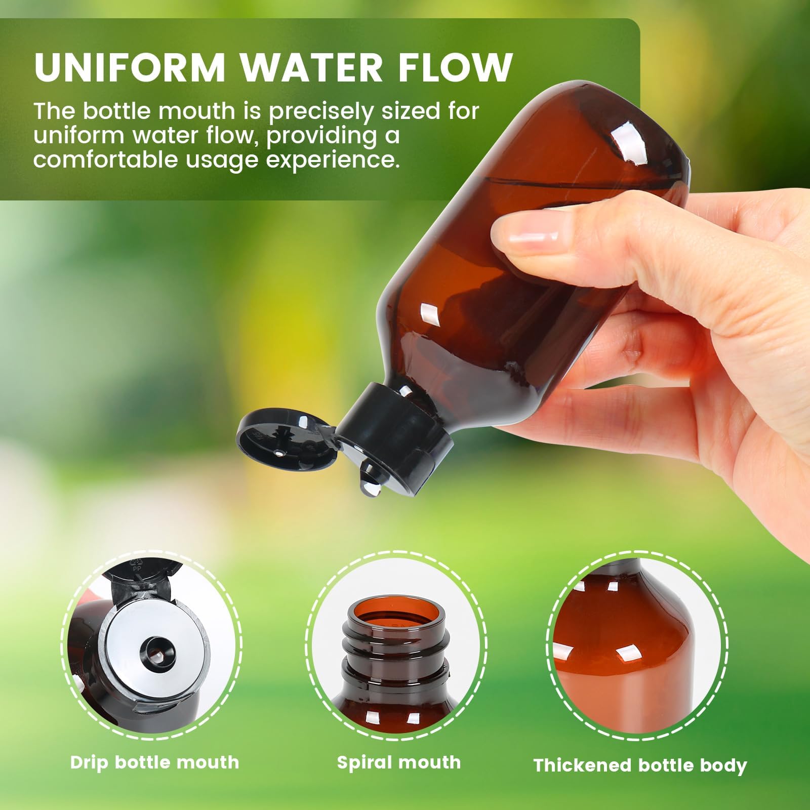 Travel Size Amber Bottles With Flip Cap - 24 Pack 3.4Oz Leak Proof Dispenser Containers For Toiletries, Essential Oils & Shampoo