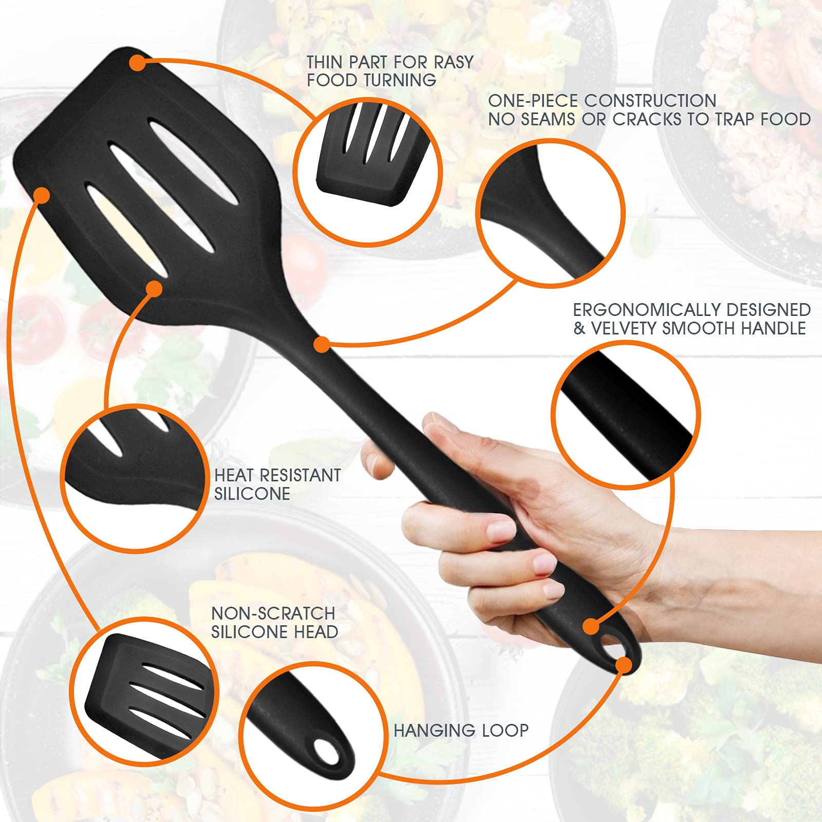 Kitchen Utensils Set, E-Far 15-Piece Silicone Cooking Utensils With Holder, Non-Stick Cookware Friendly & Heat Resistant, Includ
