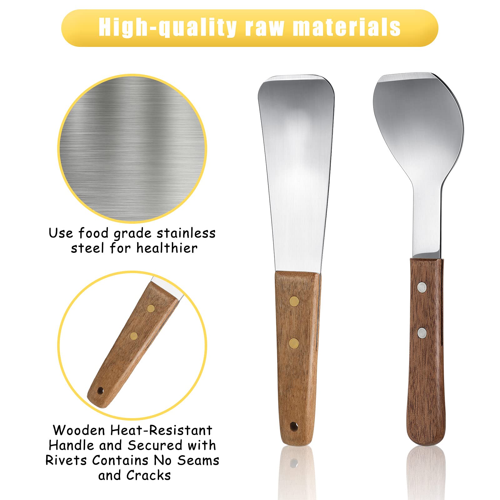 2 Pieces Ice Cream Scoop Stainless Steel Ice Cream Shovel With Wooden Handle Dessert Spade Butter Cutter Flat Ice Cream Metal Sp