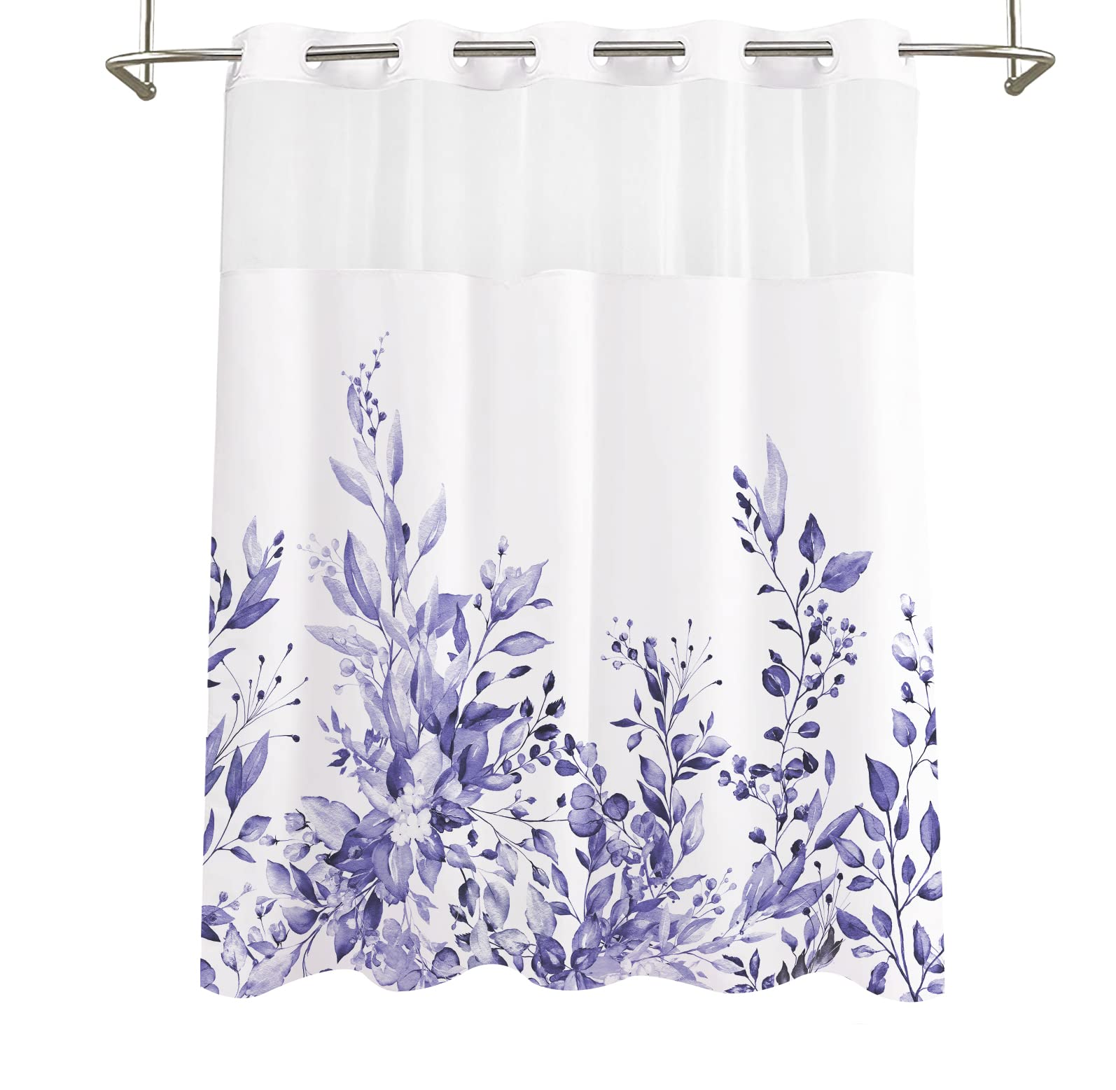Tititex No Hooks Snap In Liner Very Peri Purple Eucalyptus Leaves Shower Curtain Sets, Hotel Luxury Double Layers Waterproof Fab