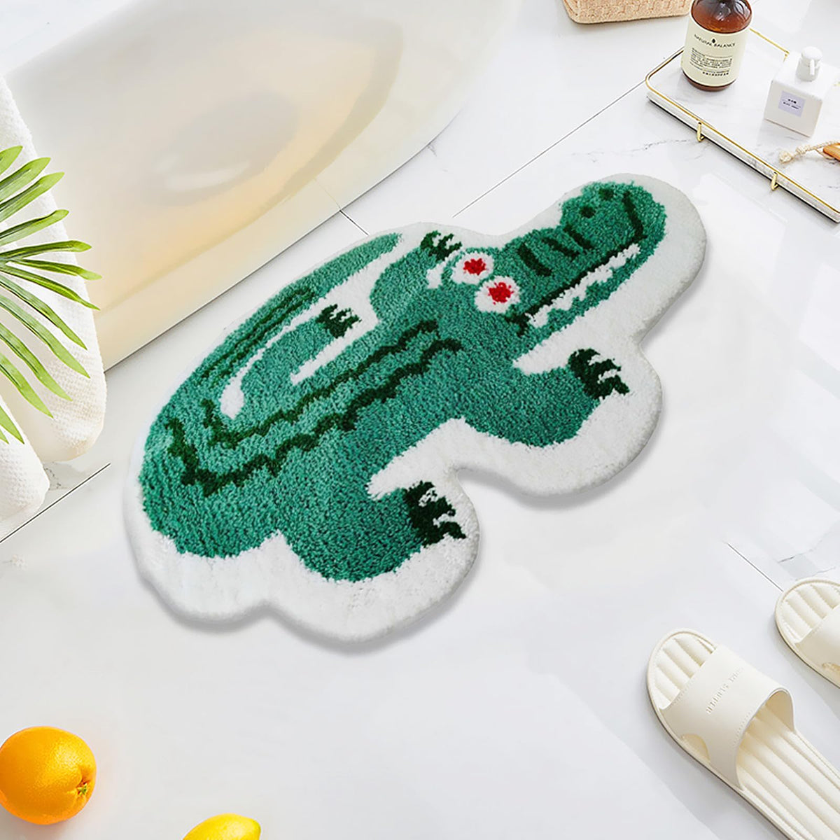 Cartoon Bath Rugs, Cute Crocodile Shape Kids Rug Shaggy Accent Bedroom Rugs Funny Home Decoration Indoor Rug Non-Slip Fluffy Bat