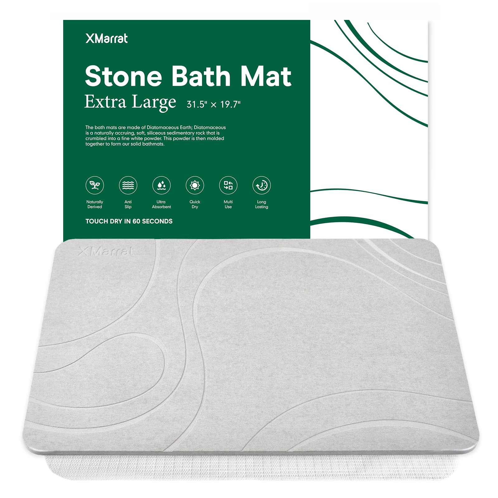 XMarrat Large Stone Bath Mat, Super Absorbent Diatomaceous Earth Bath Mat, Quick Drying Non-Slip Diatomite Stone Bath Mats for B