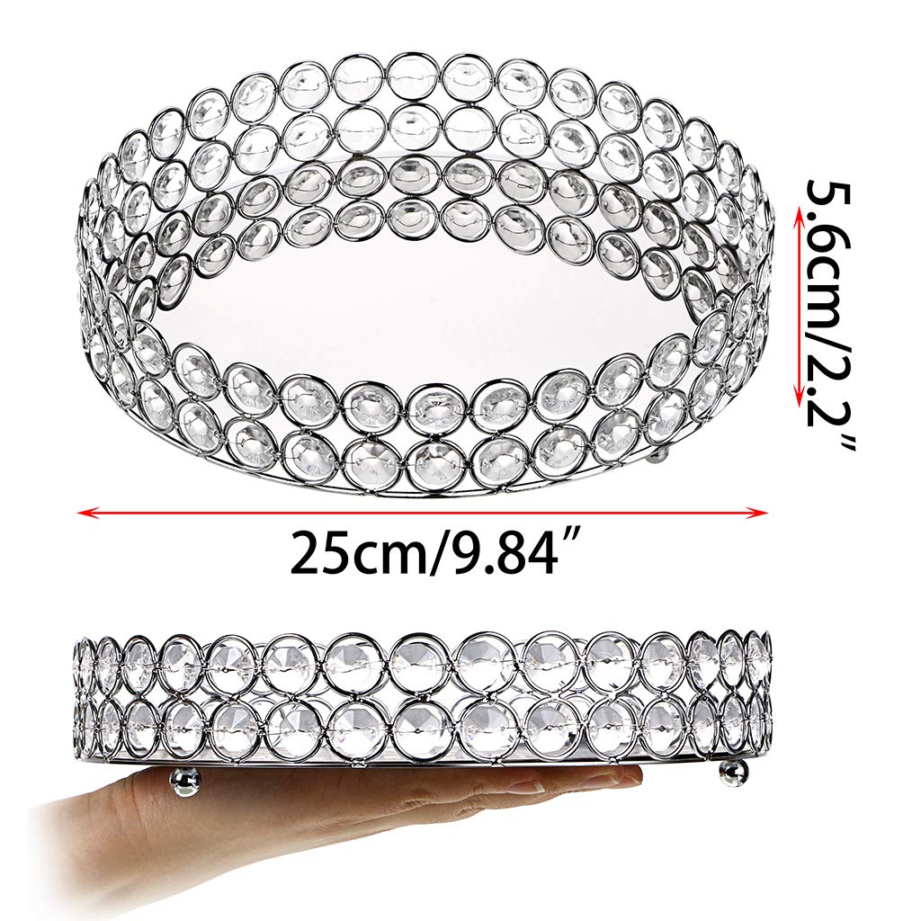 Hipiwe Crystal Make Up Tray, Mirror Perfume Tray Bathroom Storage Tray Jewelry Trinket Tray Vanity Cosmetic Organizer Tray Home