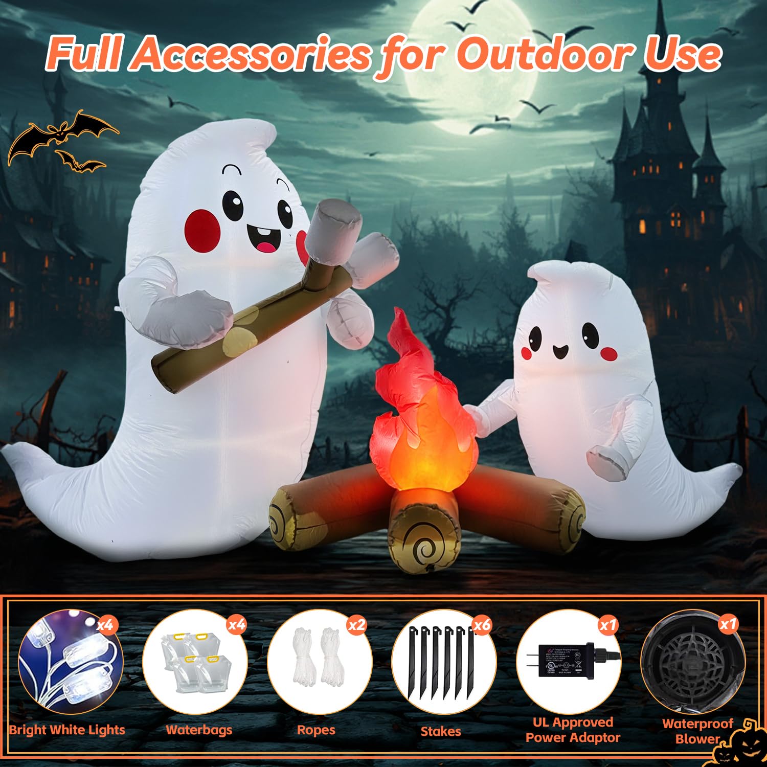 8FT Halloween Inflatables Roof Decorations, Mummy Holding Witch and Black Cat with Bandages, Holiday Blow Up Outdoor Decorations