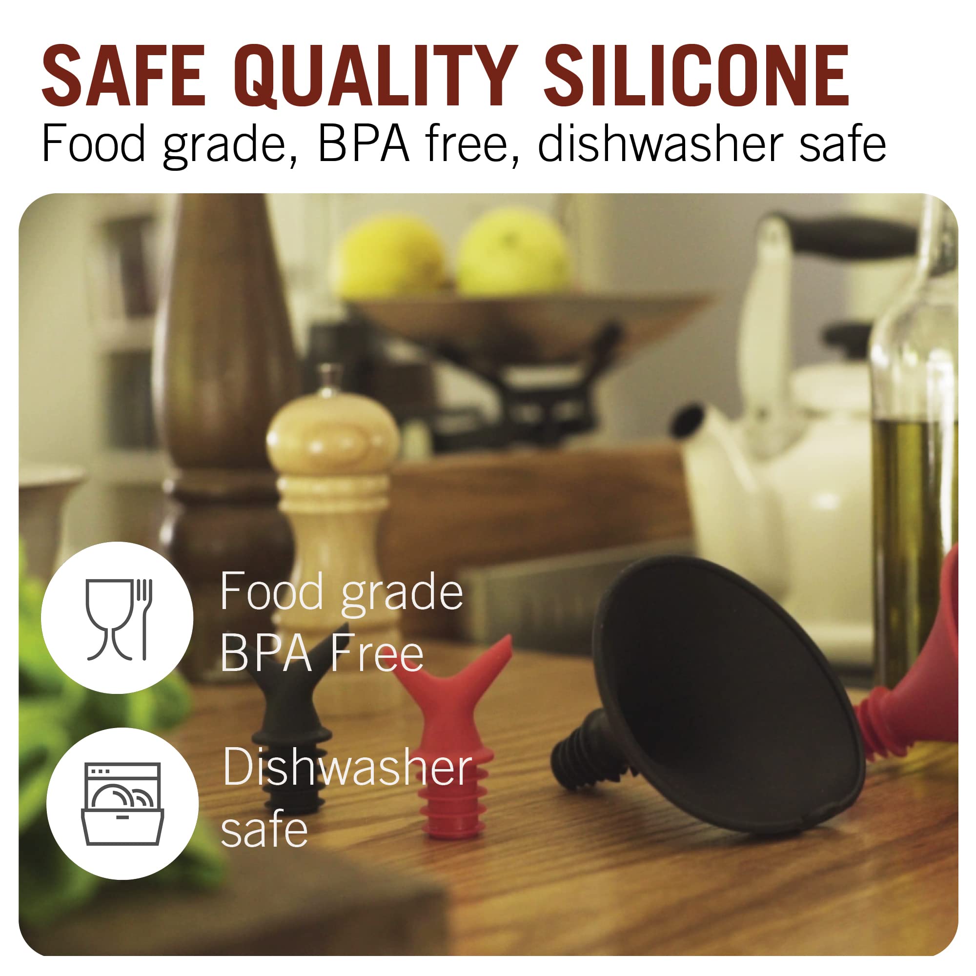 Monkey Business Stedi Silicone Funnel For Filling Bottles, Kitchen Funnel For Water Bottle Liquid Transfer, Steady Pour Hands-Fr