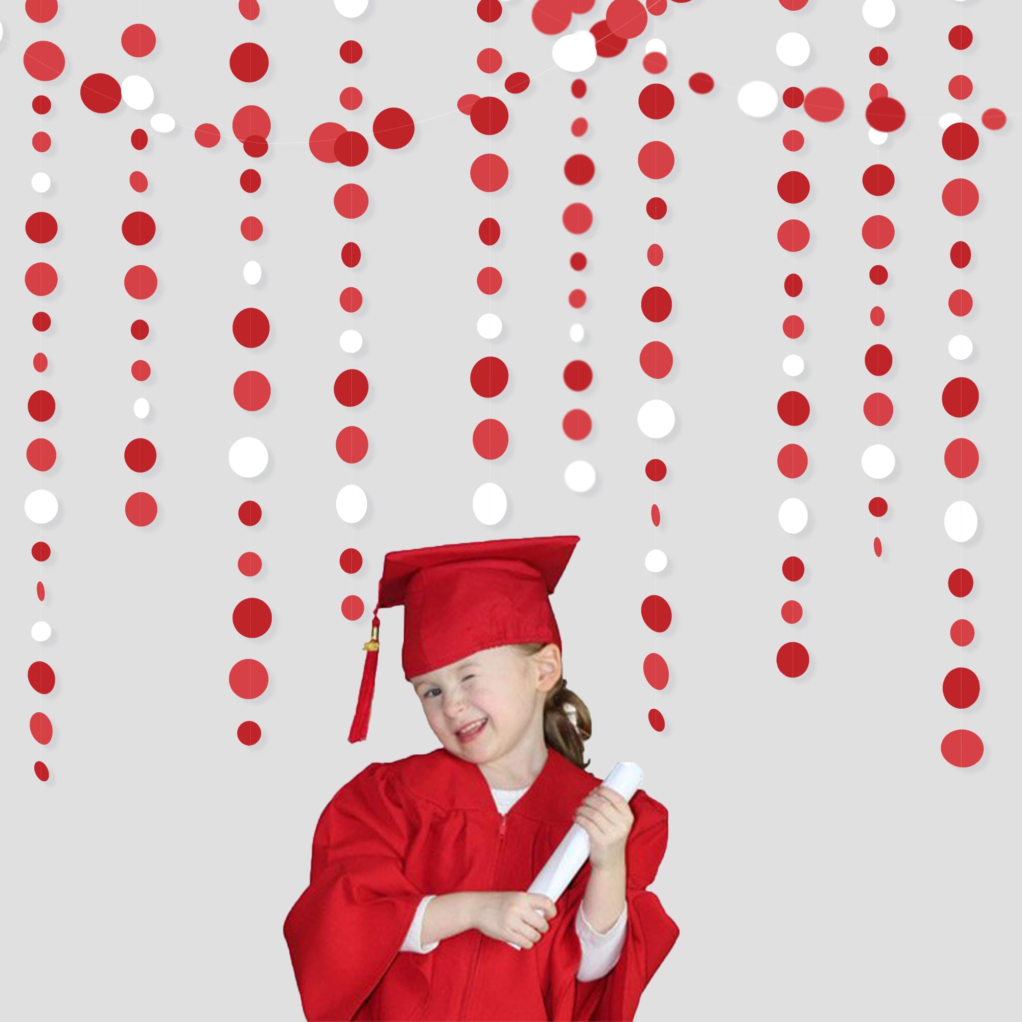 46 Ft Red Party Decorations Polka Dots Garlands Red And White Hanging Paper Circle Dots Streamer For Valentines Anniversary Birt