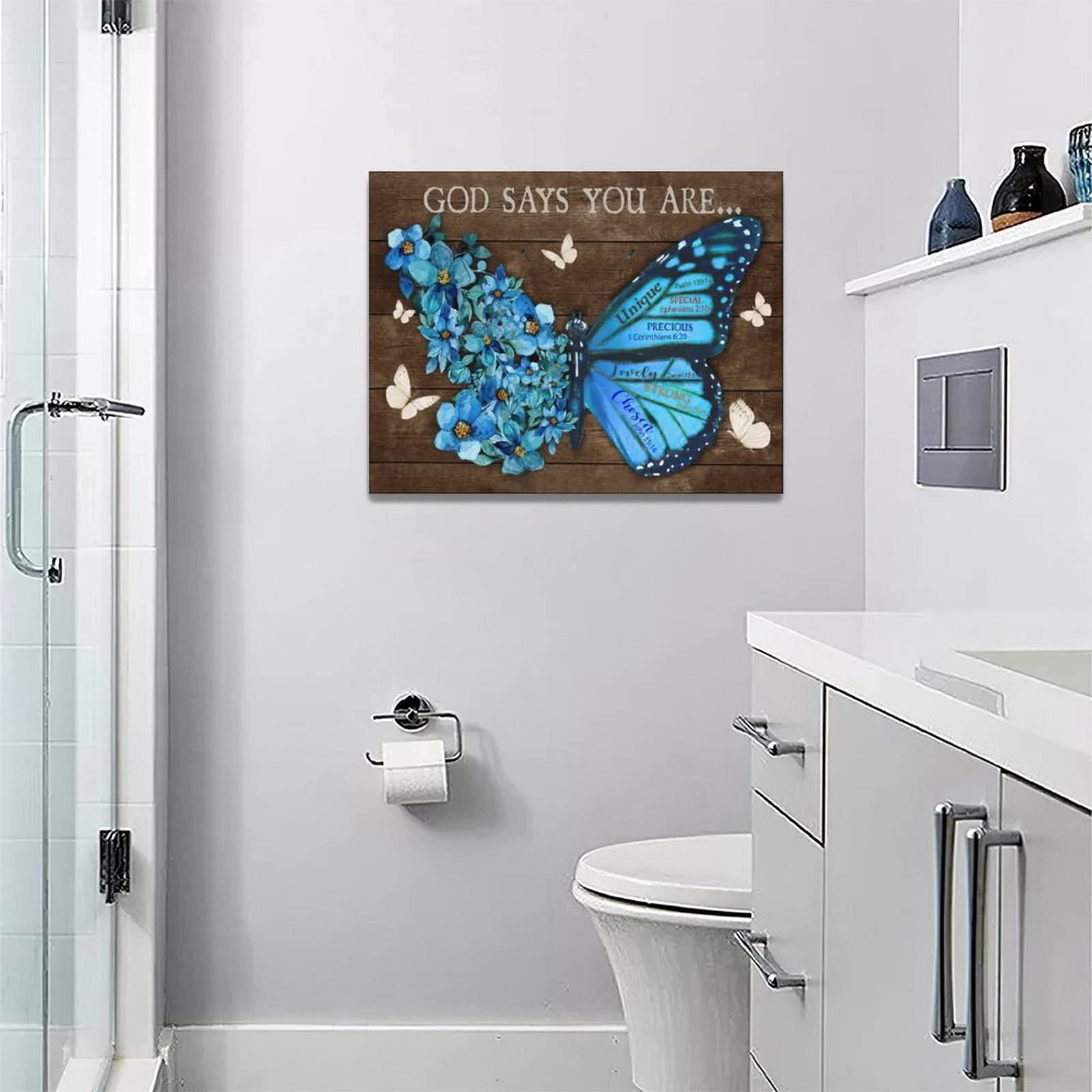 Farmhouse Blue Butterfly Flower Decor Wall Art Rustic Butterfly God Says You Are Pictures Wall Decor Canvas Painting Prints Artw