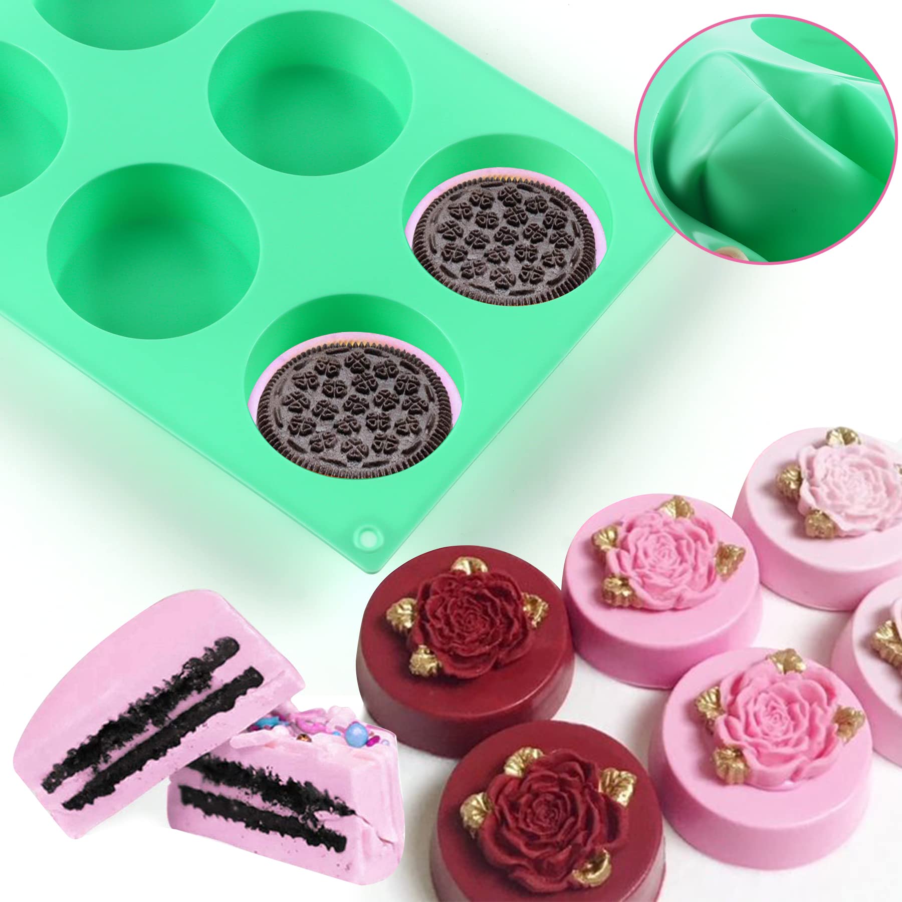 Siodisr 2Pcs Oreo Cookie Chocolate Silicone Mold, 6-Cavity Round Cylinder Oreo Chocolate Cover Molds For Candy, Silicone Baking
