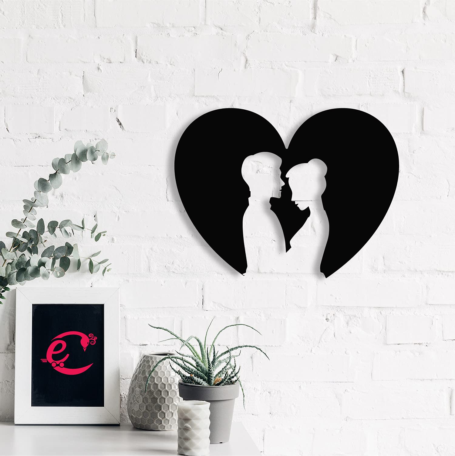 Ecraftindia Loving Couple Heart Wooden Wall Decor For Living Room Bedroom|Home Wall Decor Item Wall Art For Home Decor Valentine