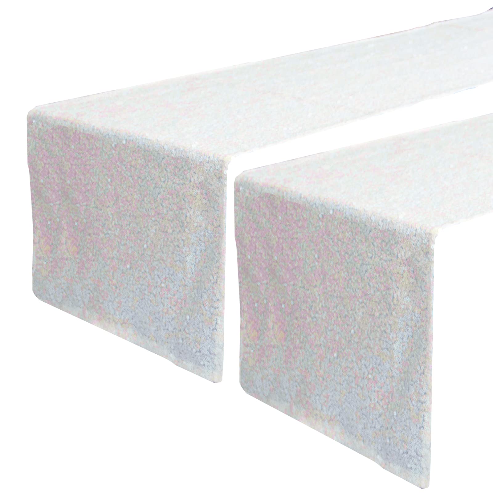 JYFLZQ White Iridescent Sequin Table Runner 12 x 72 Pack of 2 Sparkly Black Metallic Table Runner Glitter Sequin Runner for Tabl