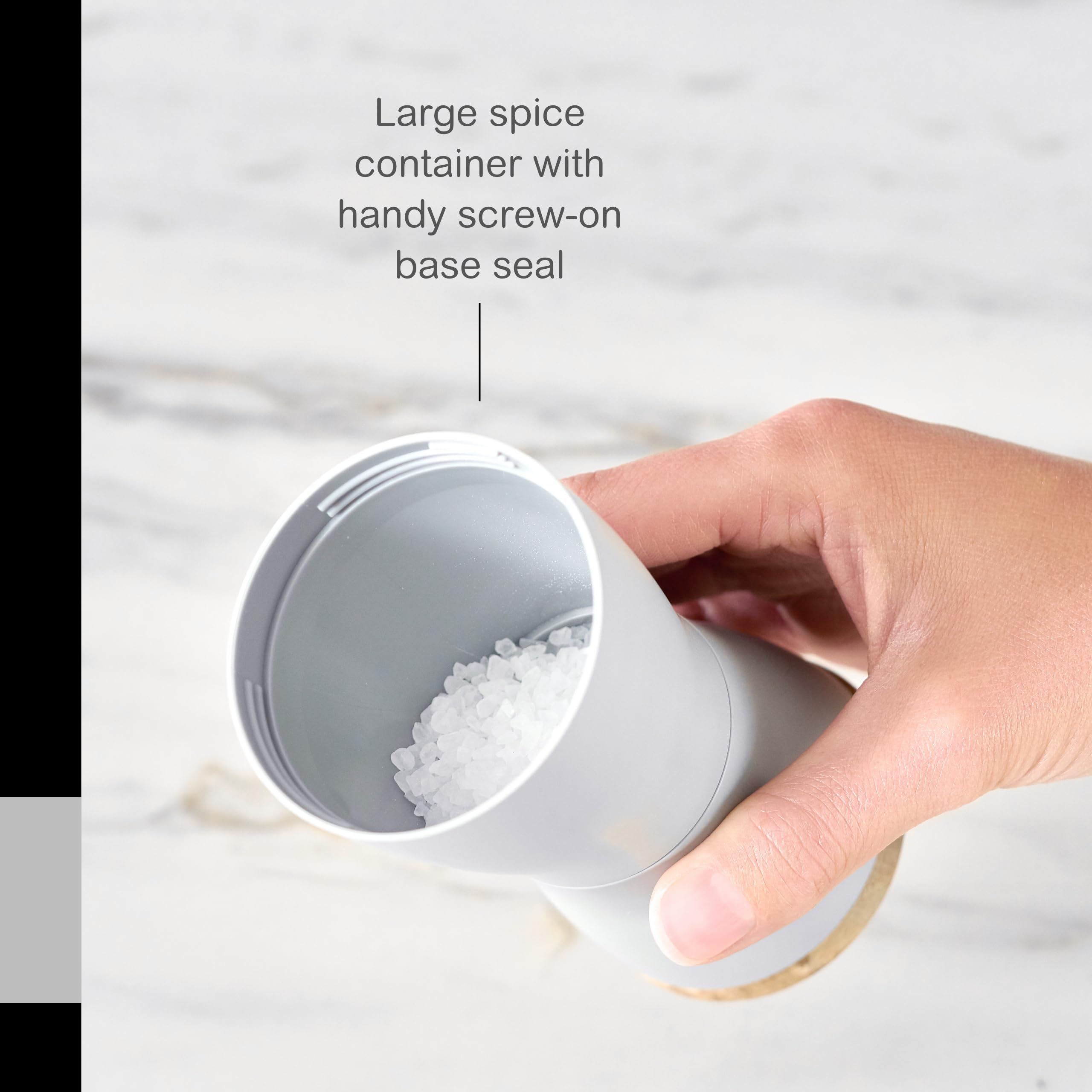 Adhoc Twin Salt And Pepper Mill Gift Set - Adjustable Salt & Peppercorn Grinder - Screw-On Lid In Upside-Down Design - White/Bla