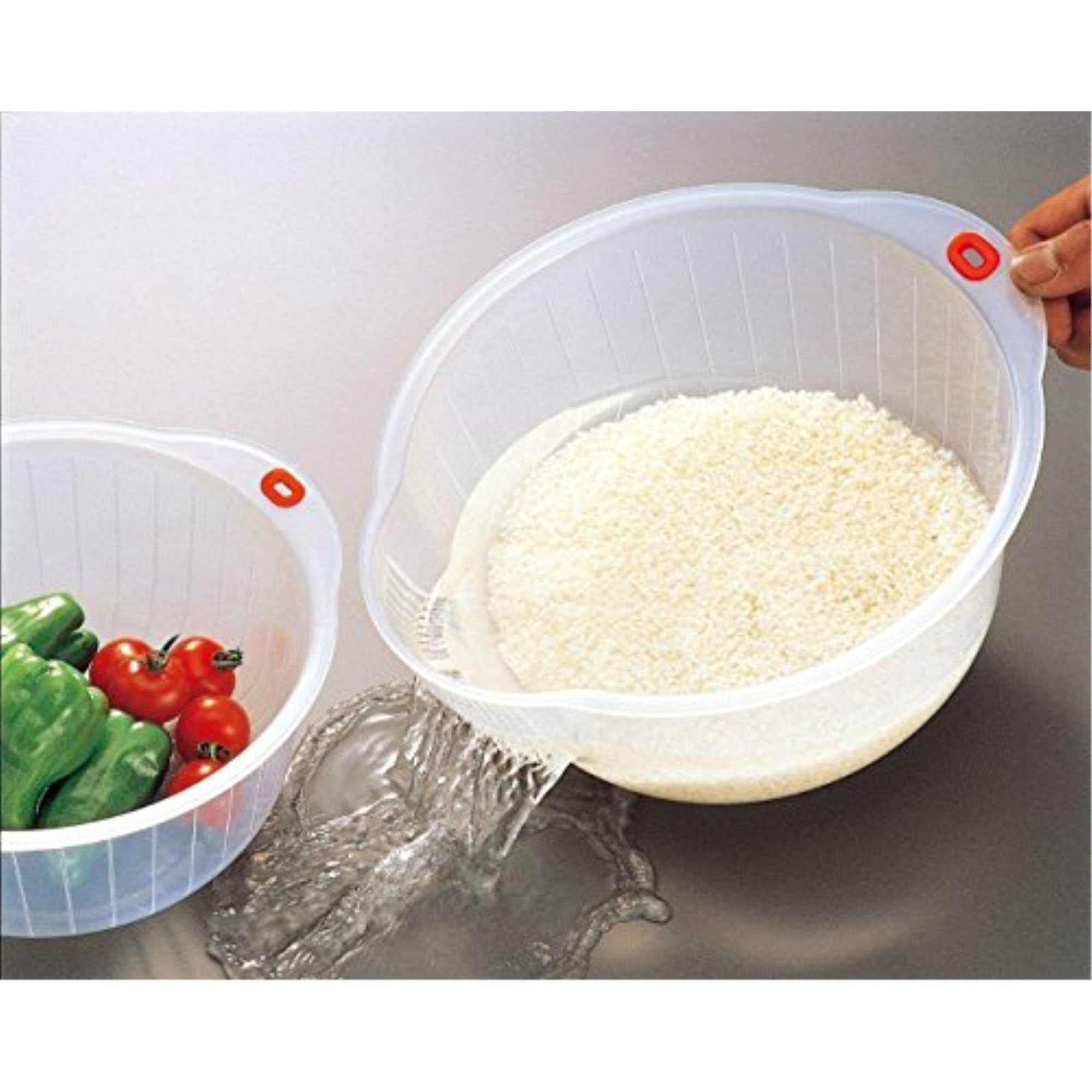 Inomata 2-Quart Plastic Rice Washing Bowl with Strainer - Clear, Model 80305