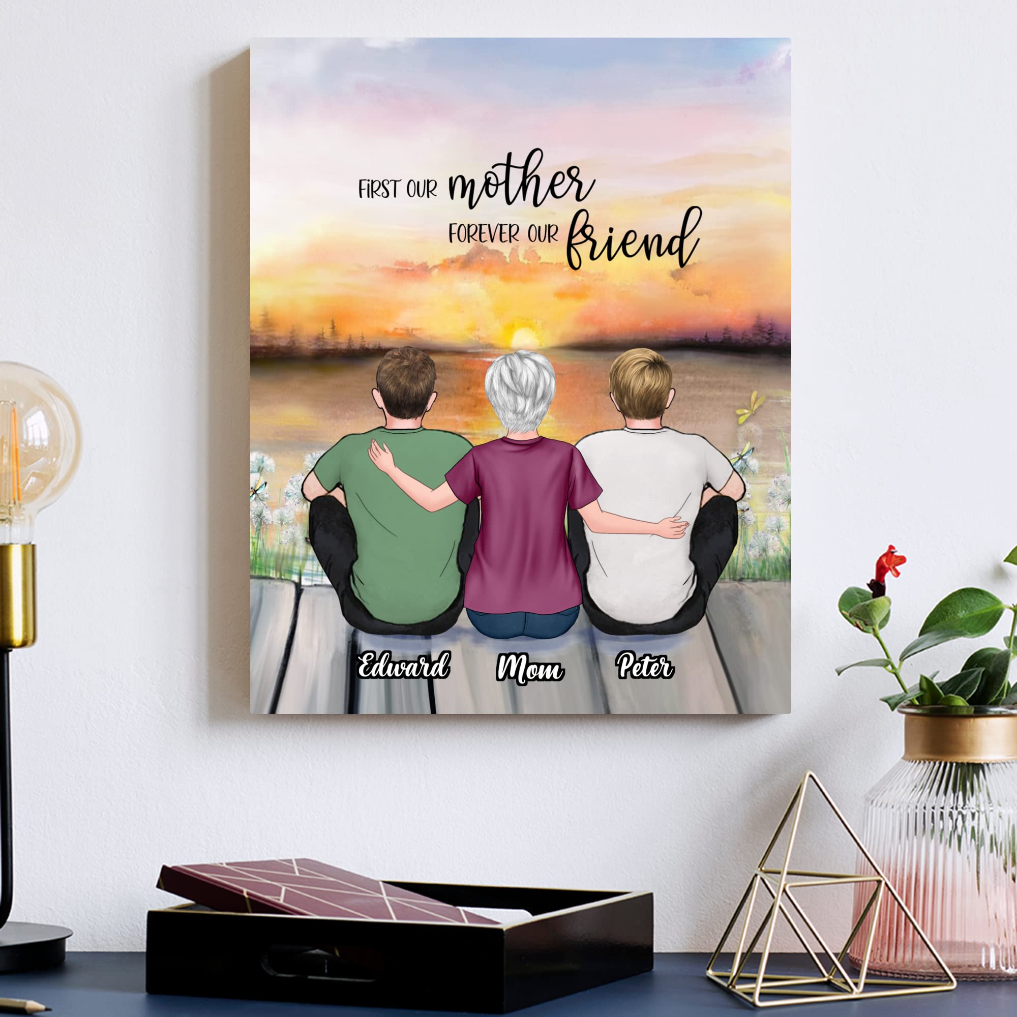 Gossby Custom Mom Wrapepd Canvas - Custom Gift For Mom From 2 Sons With Design, Name - Mother Son Art Gift - Mothers Day, Christ