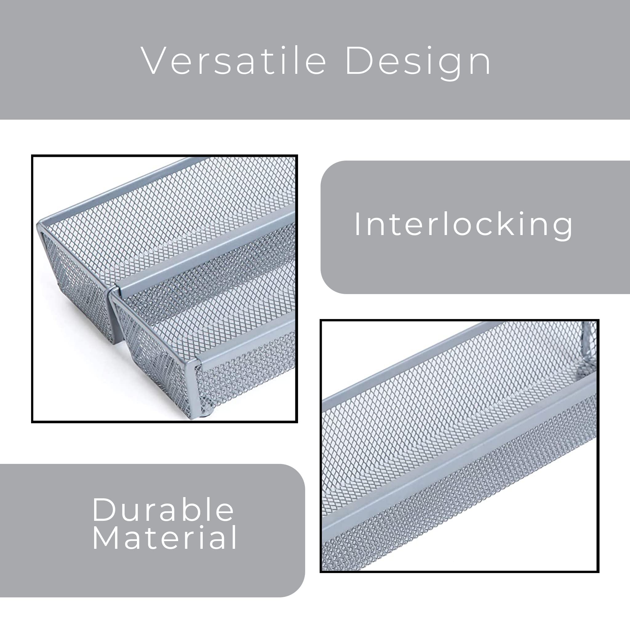 Smart Design Drawer Organizer - (9 X 3 Inch) - Steel Metal Mesh Tray - W/ Interlocking Arm Connection - Utensils, Silverware, Or
