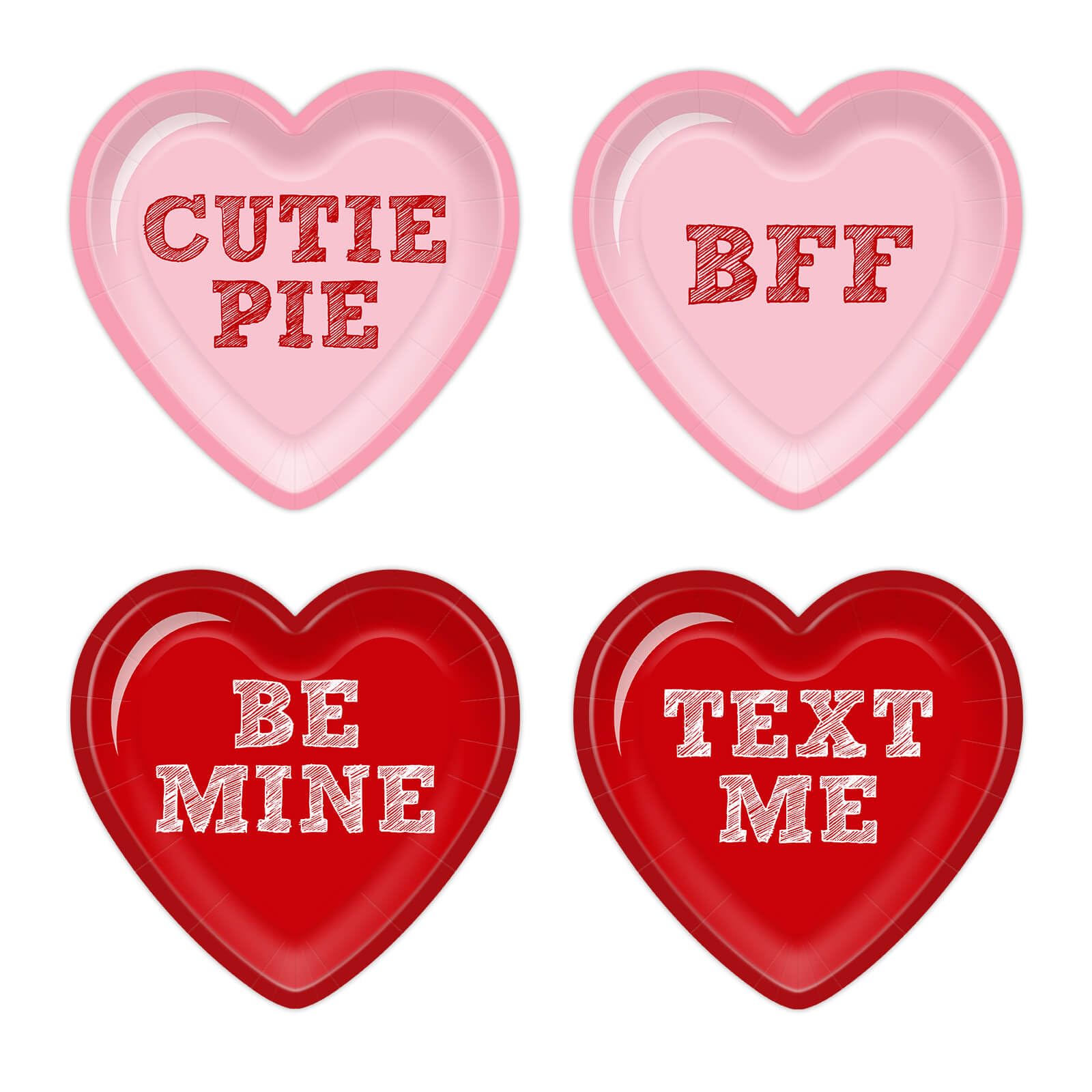 Aysimple 60Pcs Happy Valentines Day Paper Plates Conversation Heart Red Pink Disposable 9 Inch Heart Shaped Dessert Plates Table