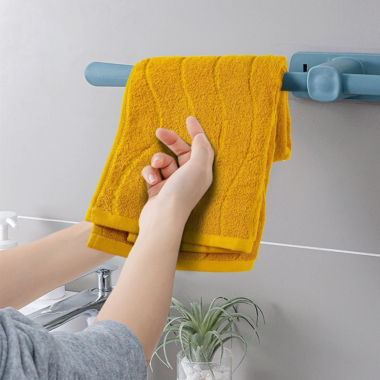 Jacquotha Wavy Striped Cotton Hand Towels, Set Of 2, Dry Your Hand Instantly, 13X29 Inches, Mustard, Fall Kitchen Bathroom Towel