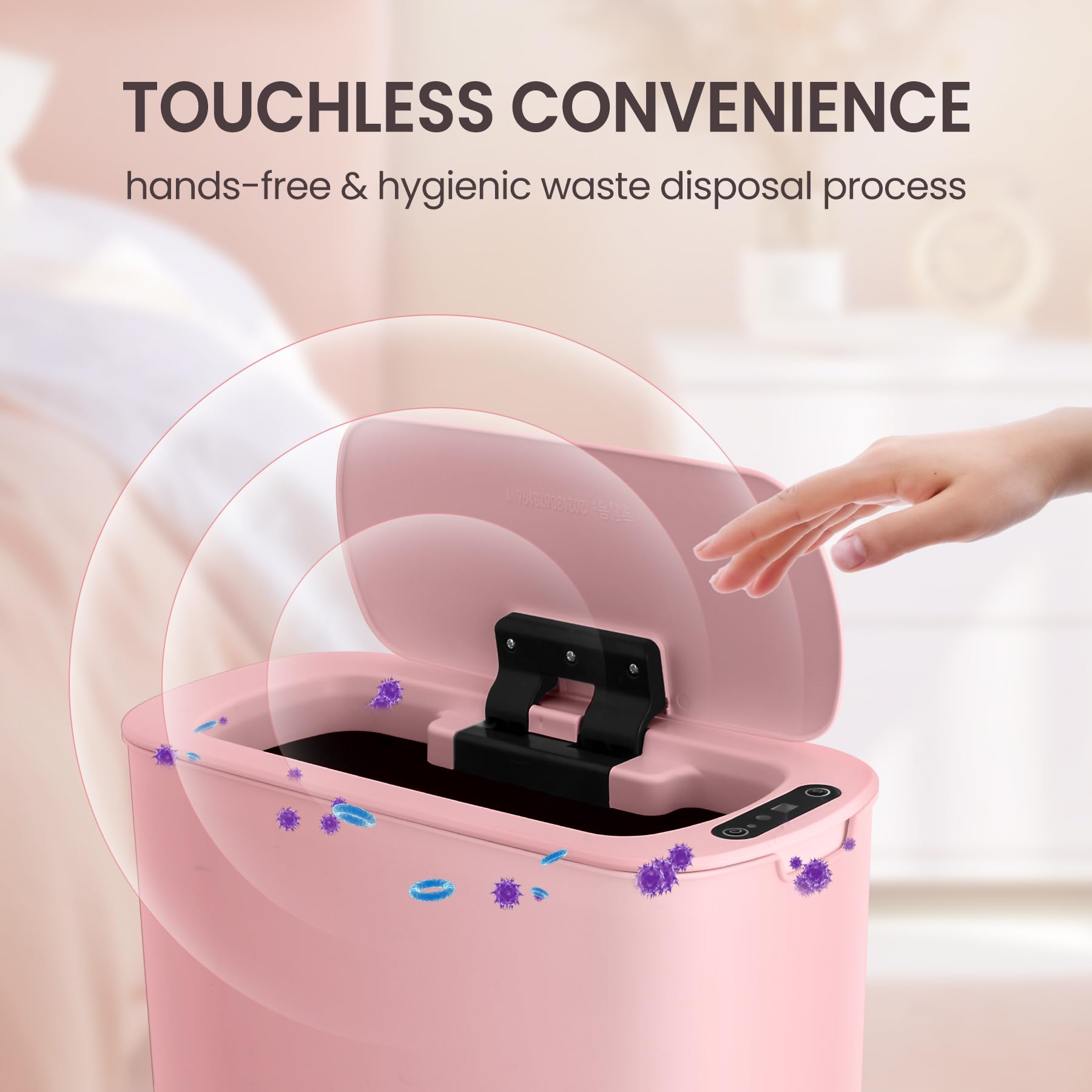 Cesun 5 Gallon Pink Automatic Bathroom Trash Can, Touchless Motion Sensor Garbage Can With Lid, Plastic Slim Cute Wastebasket Fo