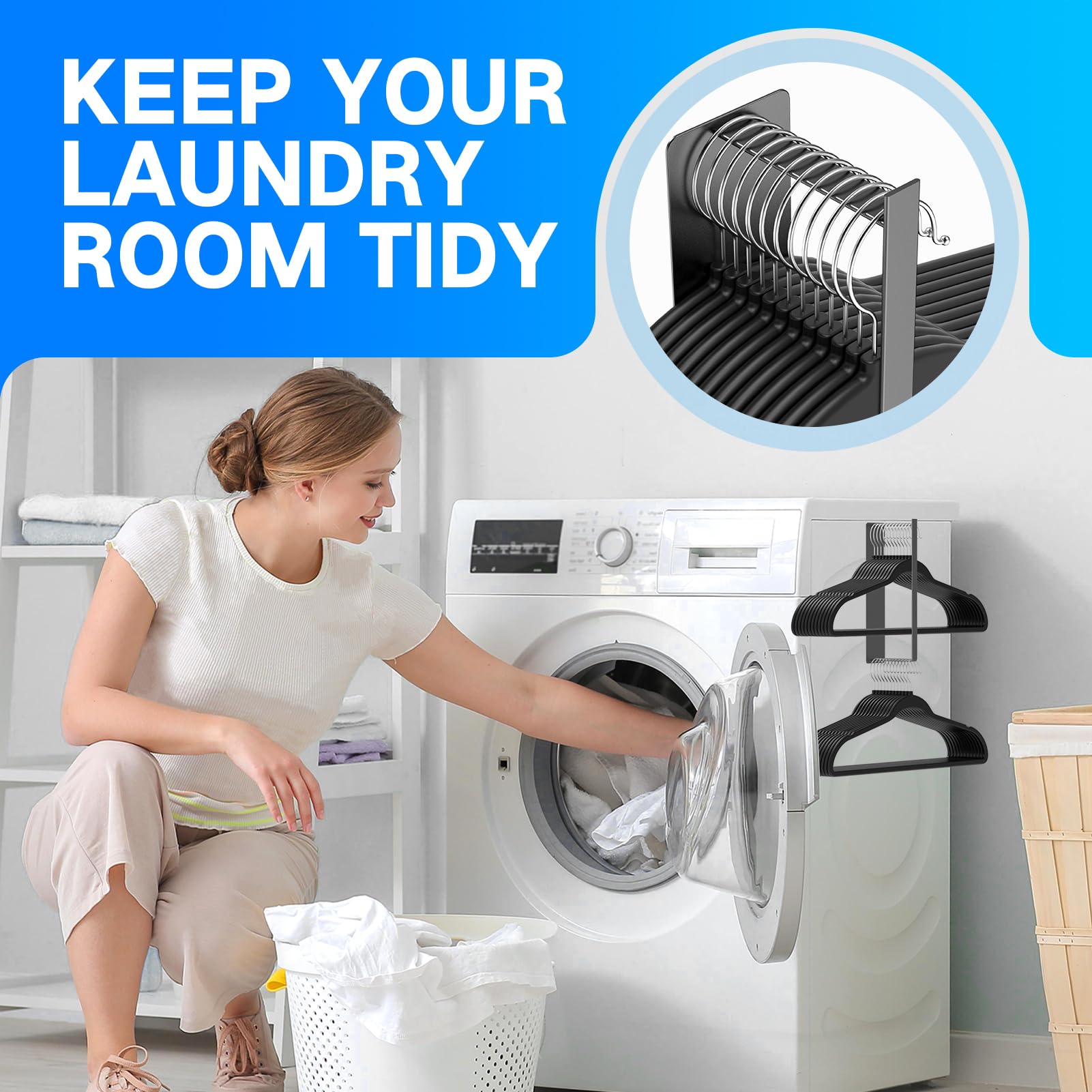 Lectrus Powerful Magnetic Hanger Organizer Stacker- Easy Install For Dryer And Washer, Space Saving Hanger Holder For Your Laund