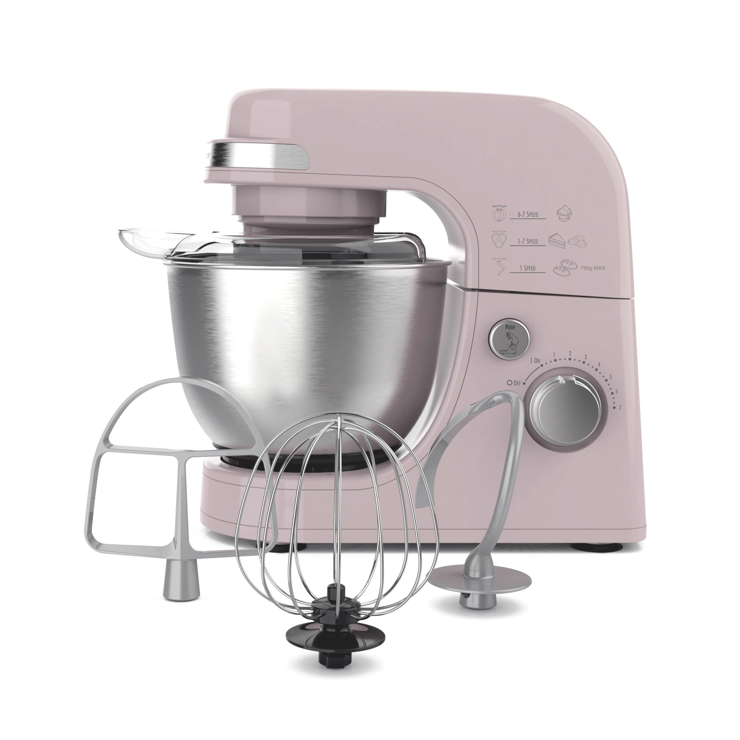 Hamilton Beach Electric Stand Mixer, 4 Quarts, Dough Hook, Flat Beater Attachments, Splash Guard 7 Speeds With Whisk, Rose