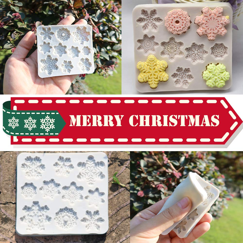 3 Pcs Fondant Silicone Molds, Veinardyl 30 Cavity 3D Christmas Snowflake Mould Sugarcraft Cake Decoration Cupcake Topper Craftin