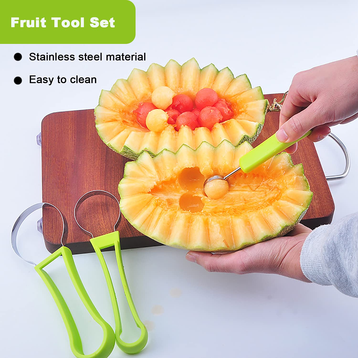 Melon Baller Scoop Set,Watermelon Scooper,4 In 1 Stainless Steel Fruit Carving Tools Set,Watermelon Slicer Ice Cream Baller,Frui