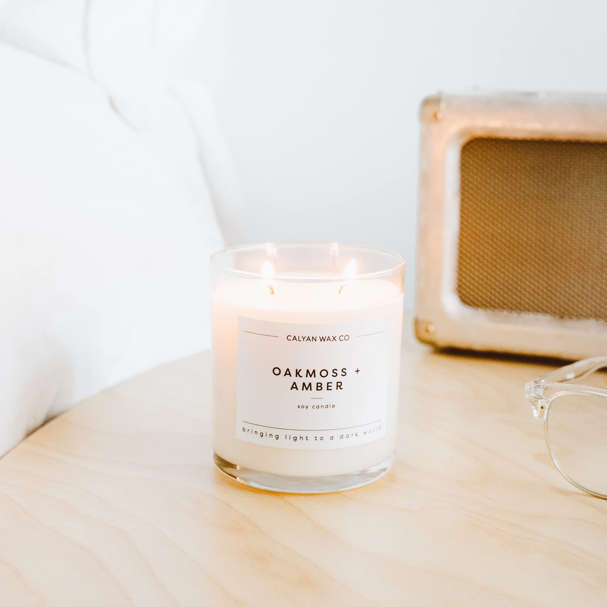 Calyan Wax Scented Candle, Oakmoss & Amber Candle for The Home Scented with Moss & Sage, Soy Wax Aromatherapy Candle in Glass Ja