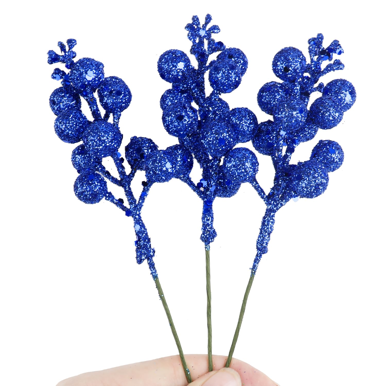 DIYASY Glitter Picks for Christmas Tree, 20Pcs Berry Stems Artificial Branches Xmas Tree Filler Holiday Wreath Garland Decoratio