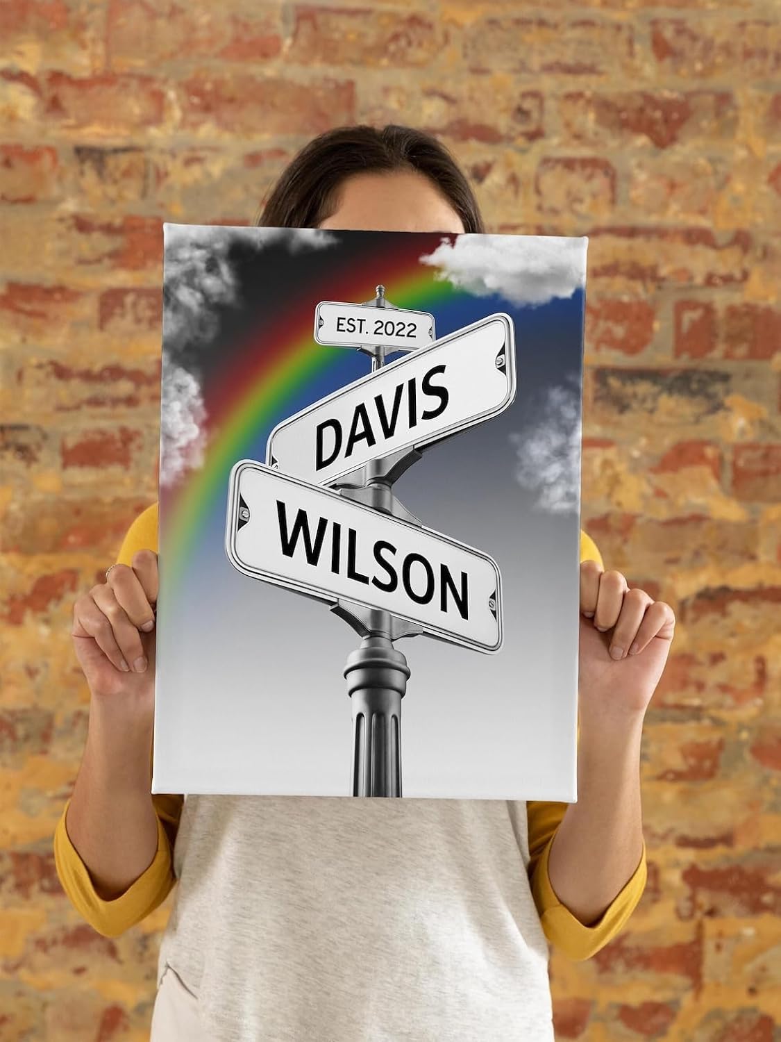 Personalized Canvas Vintage Street Sign For Couples, Crossroads Street Sign Best Gift For ?Ouple, Rainbow Custom Name And Date V
