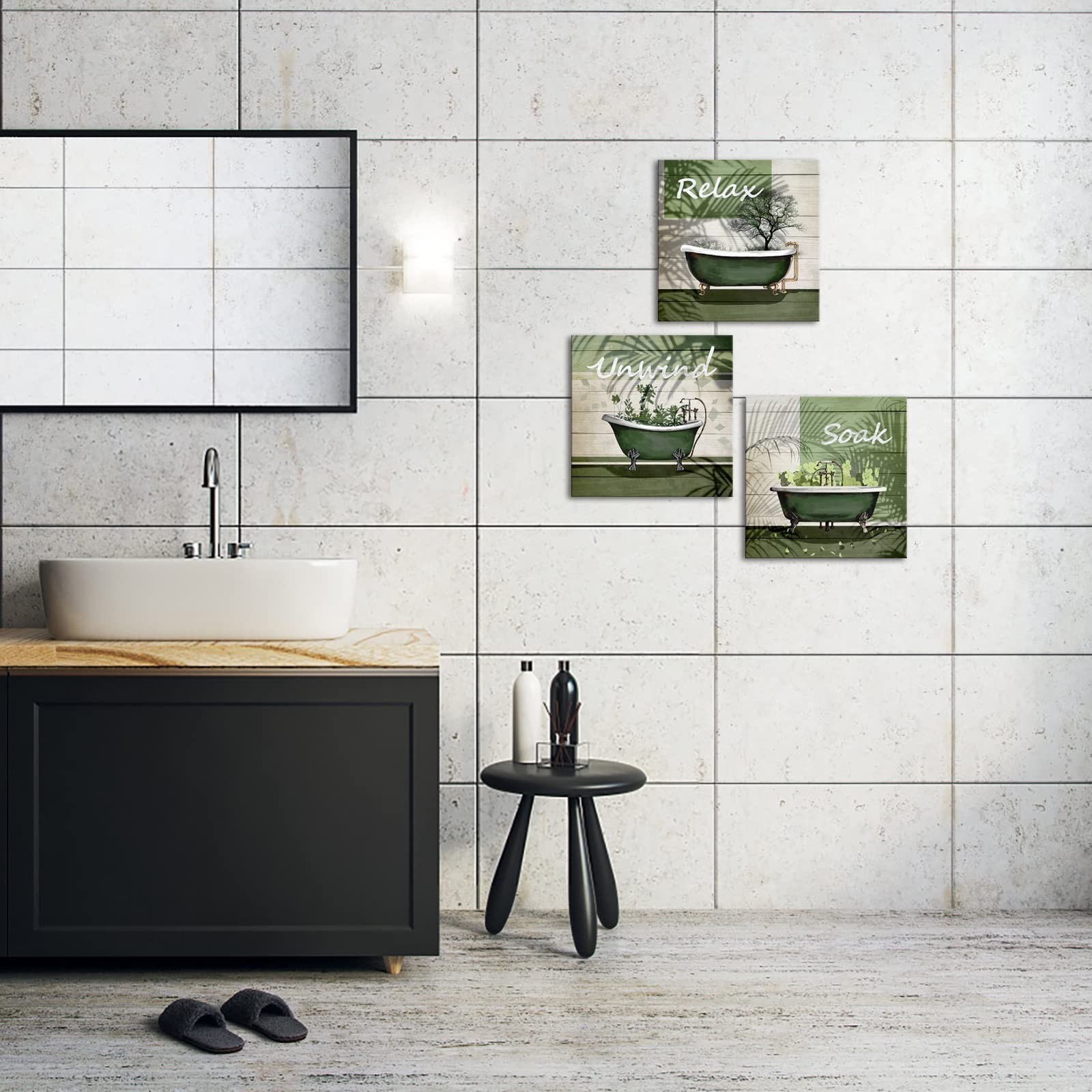 Nachic Wall Green Bathroom Picture Wall Decor Relax Soak Unwind Signs Poster Canvas Print Art Botanical Leaf Artwok Framed Washr