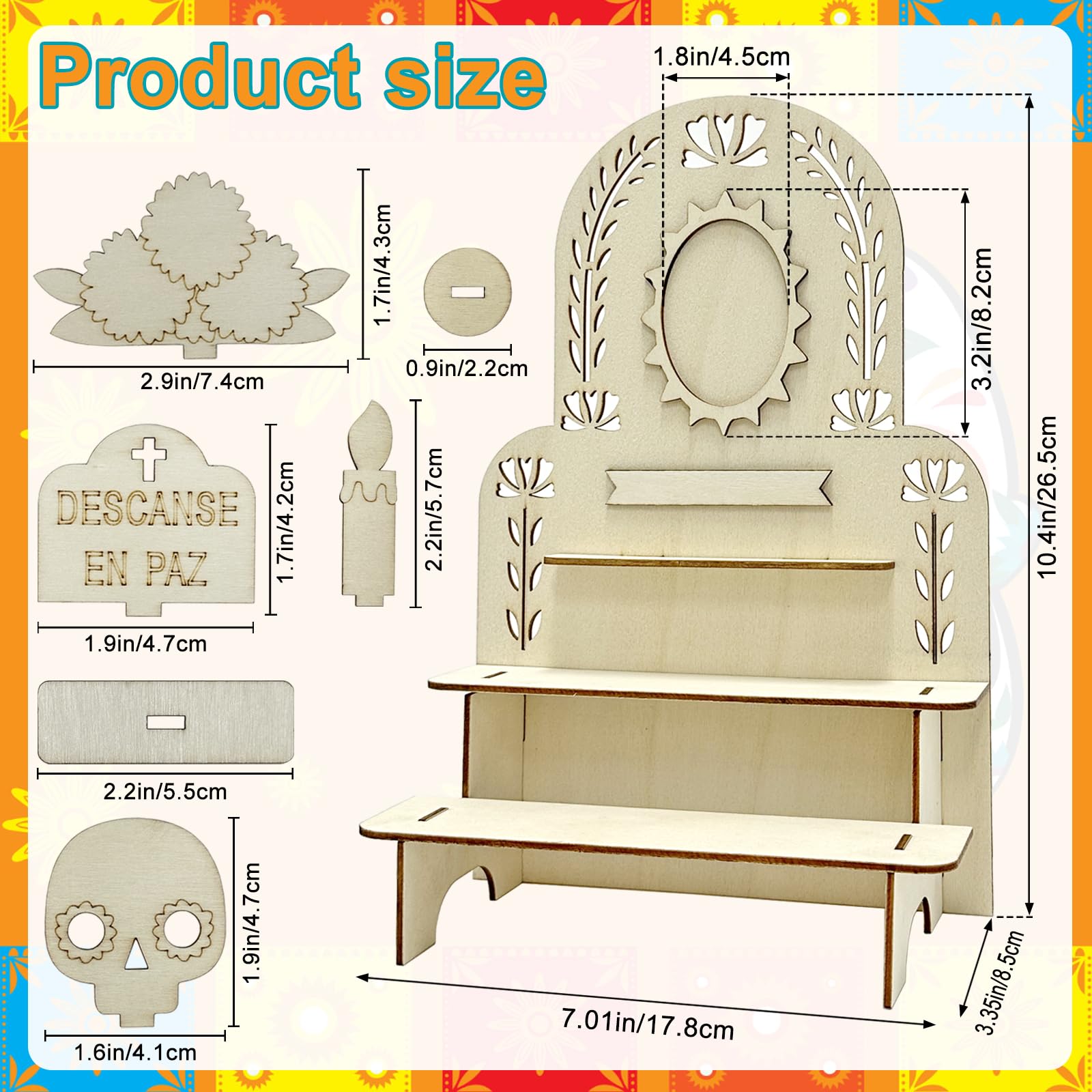 3-Tier Dia De Los Muertos Altar Ofrenda Kit, Wooden Solecito Day of The Dead Altar, Mini Ofrenda Shadow Box for Dia De Los Muert