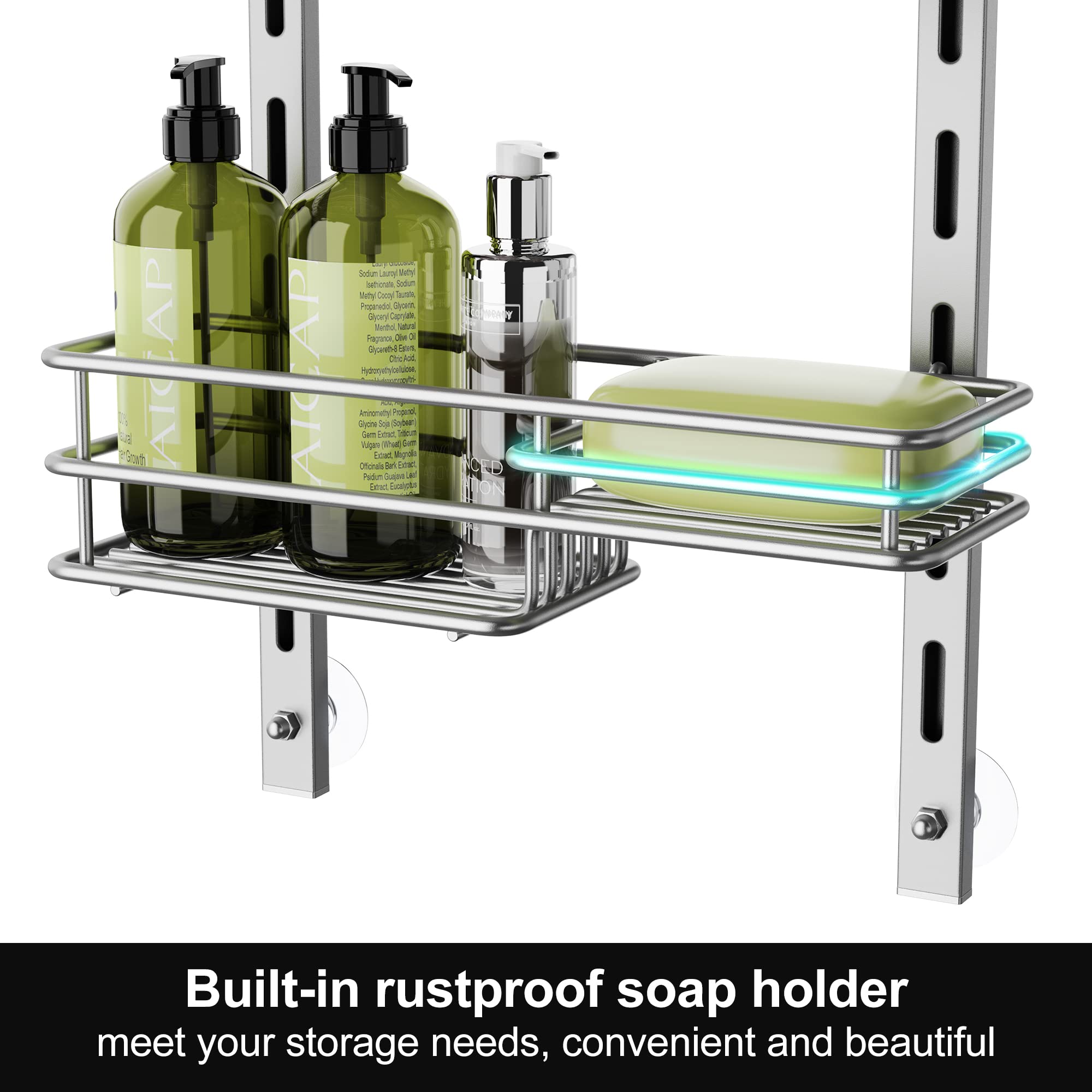 Orimade Over The Door Shower Caddy Adjustable 5 Tier Silver Grey,Bathroom Hanging Organizer Shelf Rustproof With 4 Hooks,Shower