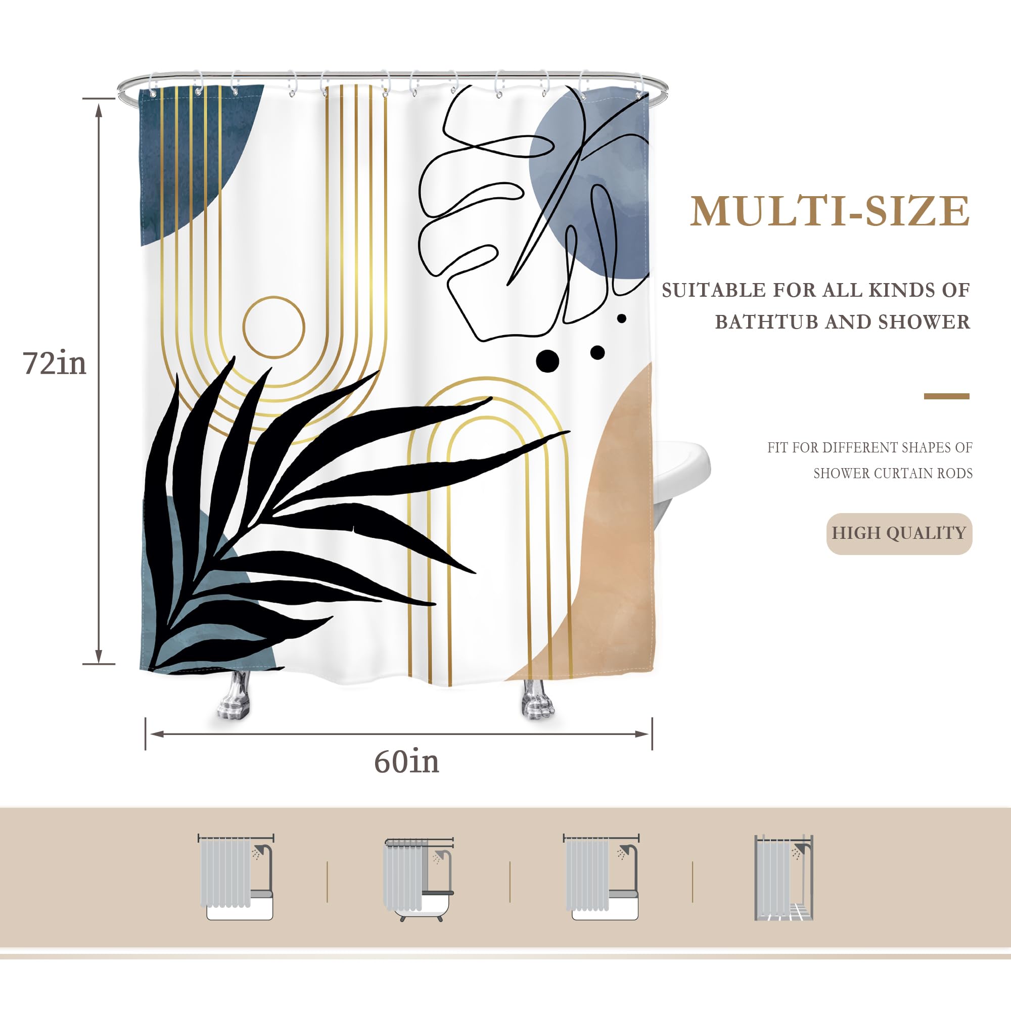 Glawry Abstract Tropical Shower Curtain Chic Boho Plant Palm Leaf Watercolor Blue Simple Minimalist Bathroom Modern Botanical 60