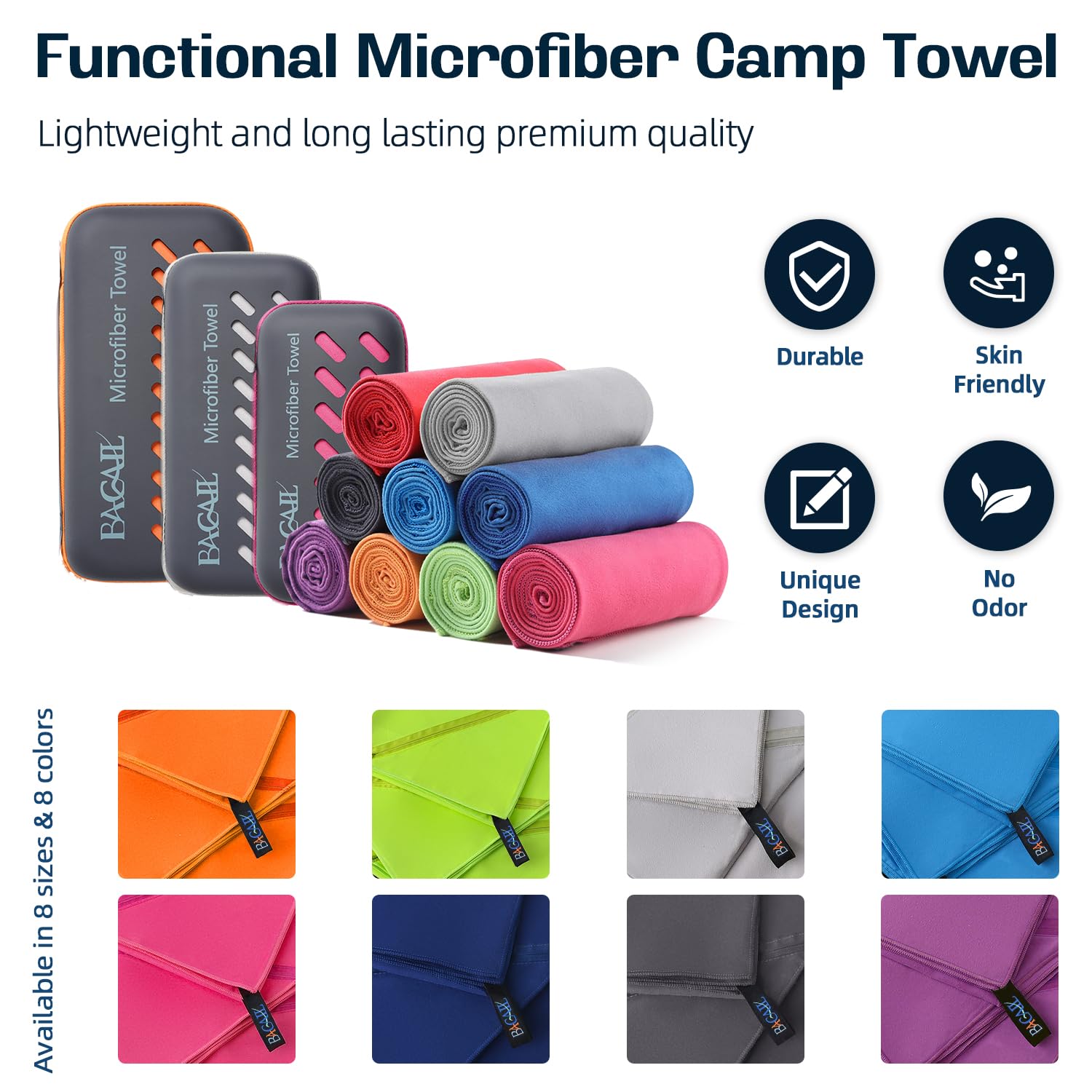 Bagail Camping Towel With Eva Case, Compact & Ultra Soft Microfiber Travel Towel - Super Absorbent & Lightweight Quick Dry Towel