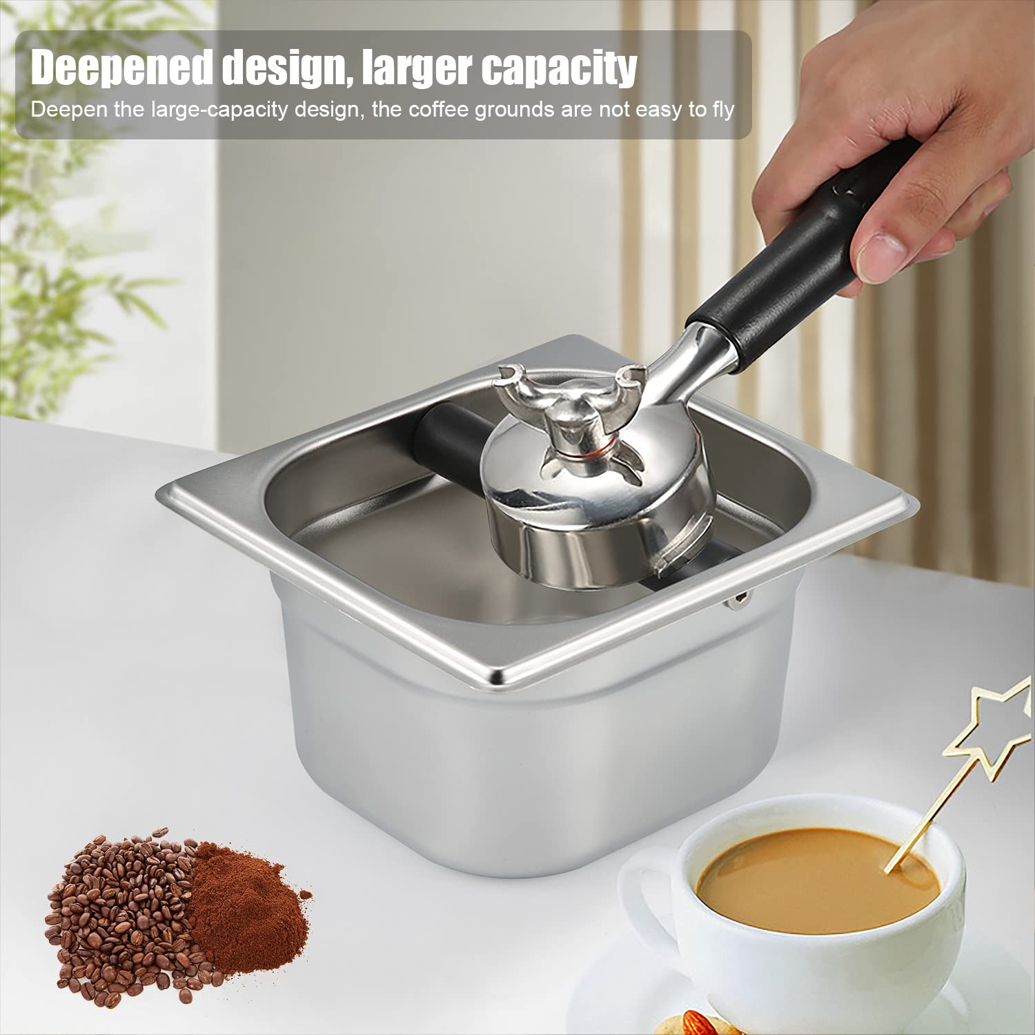Lmip Coffee Knock Box Stainless Steel, Stainless Steel Coffee Grounds Container Residue Trash Can,Easy-To-Clean Coffee Knock Box