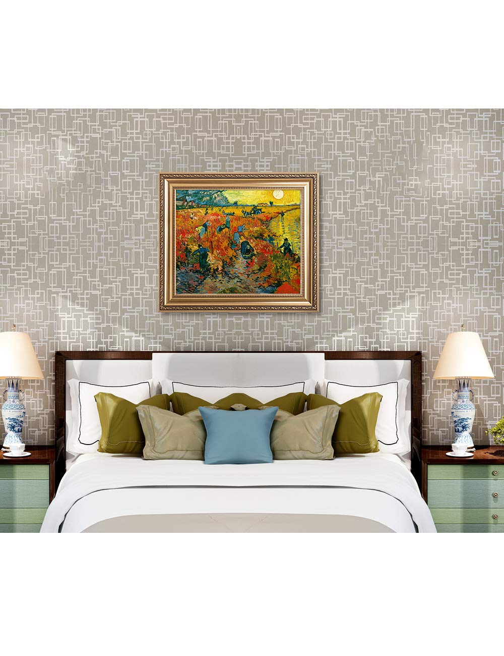 Decorarts - The Red Vineyards - Vincent Van Gogh. Giclee Print On Canvas With Matching Golden-Relief Framed Wall Art. Picture Si